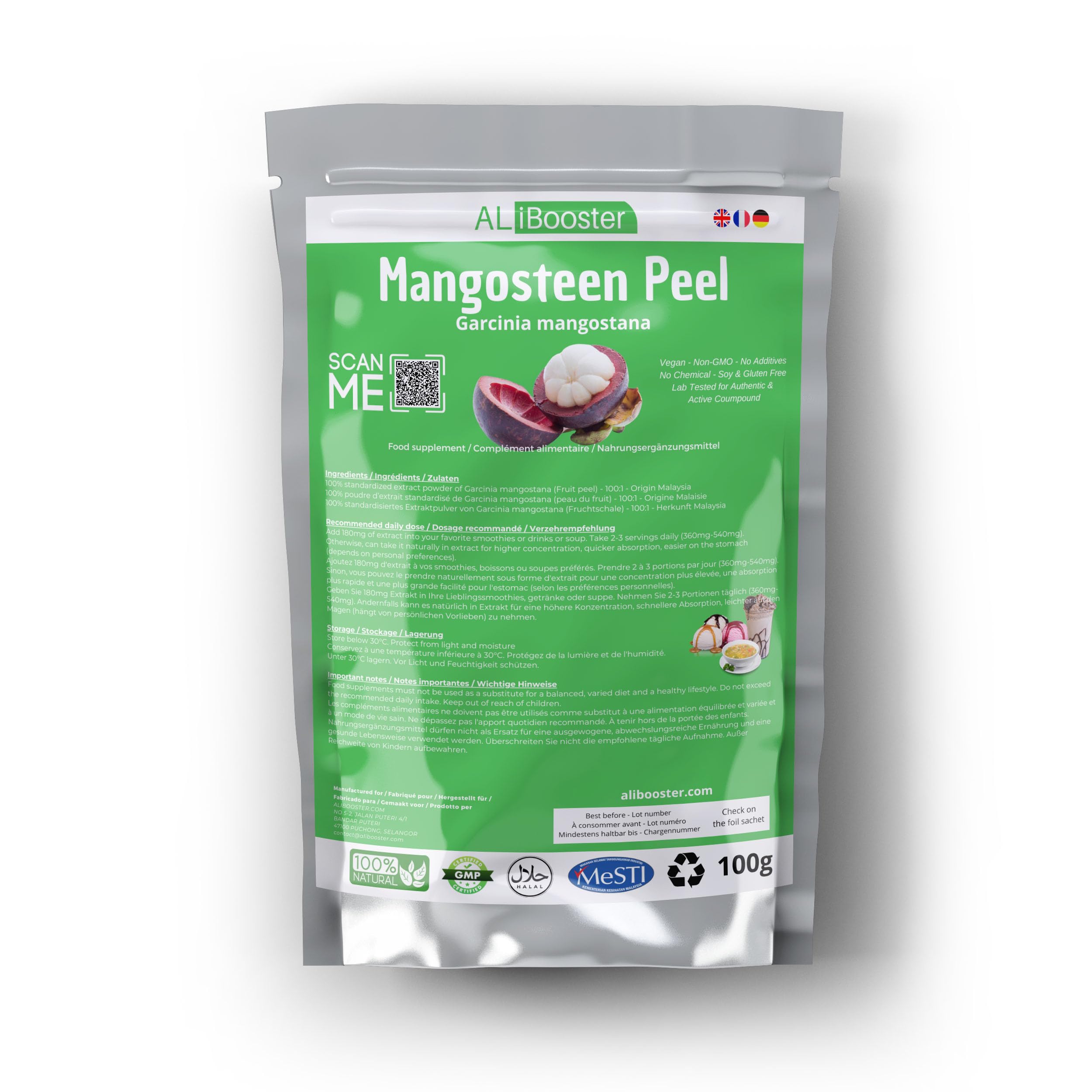 Extrakt aus Mangostan (Mangosteen) - 100g reines 100% natürliches Pulver ohne Zusatzstoffe - Für Suppen, Getränke, Backwaren