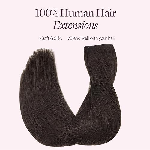 Miniatura 8 de GOO GOO Extensiones de cabello humano Remy, extensiones de cabello humano Remy, color marrón oscuro, 16 pulgadas, 95 g, extensiones de cabello lacio