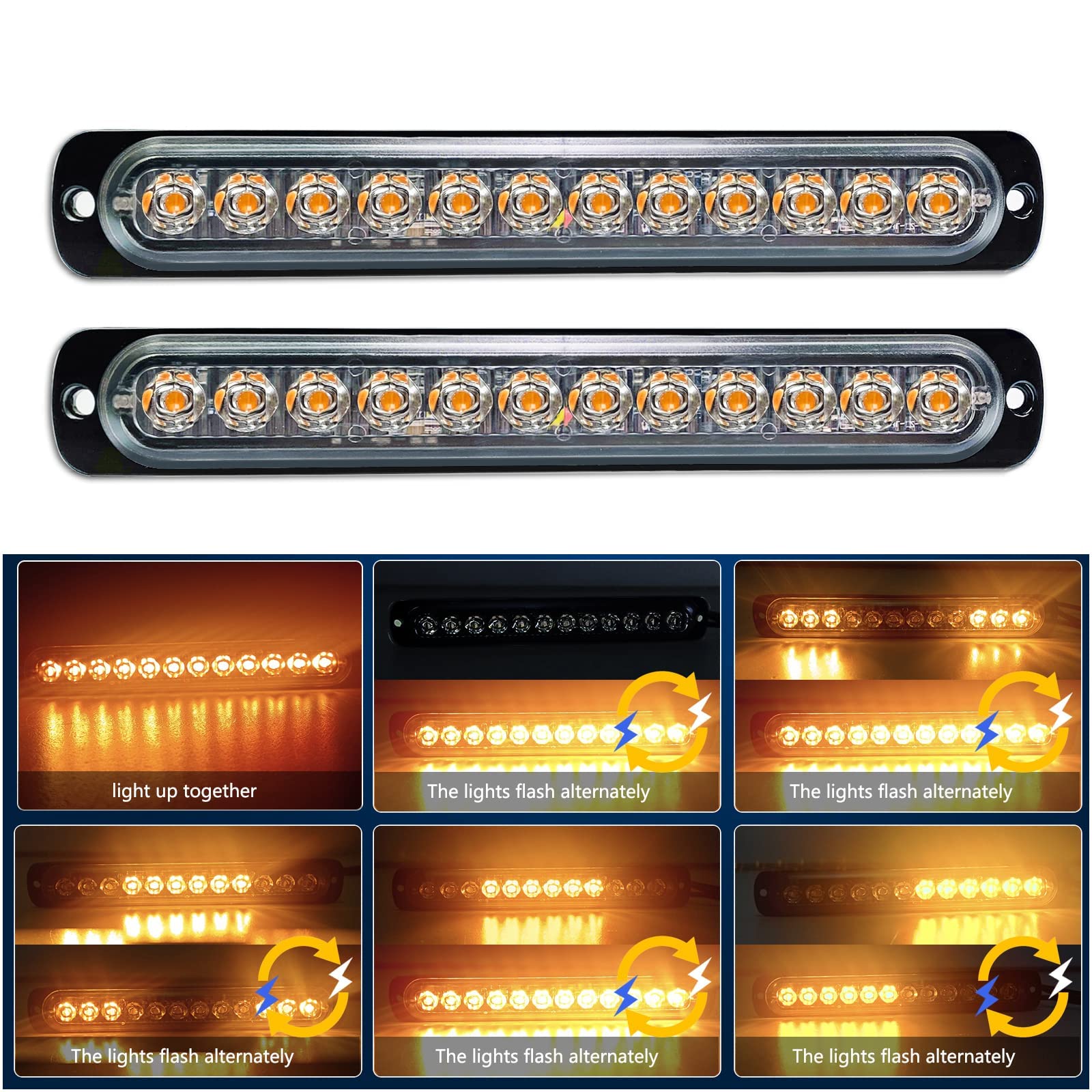 Willpower 2pcs 7.5 Inch LED Strobe Warning Lights, Amber 12 LED Safety ...