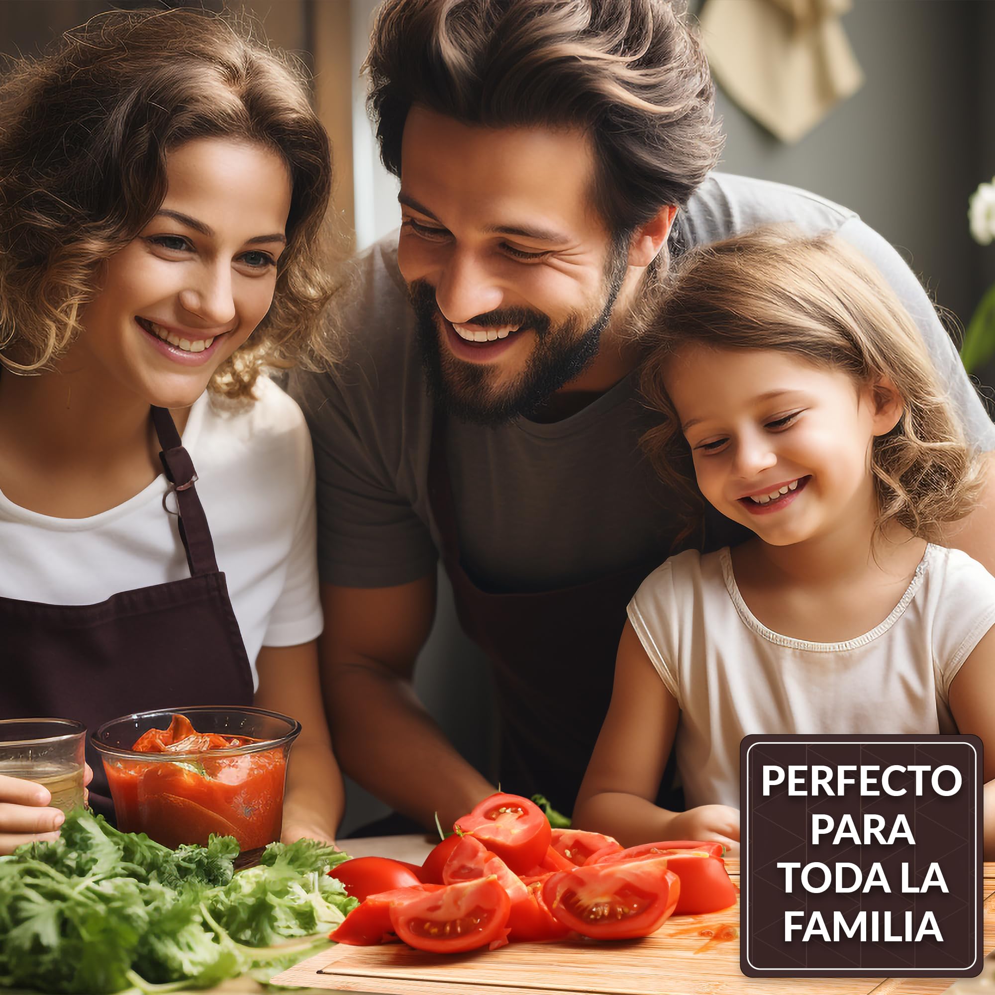 Tabla Cortar Cocina Madera con Set de 3 Cuchillos Profesional. Juego de Utensilios de Cocina Incluye Tabla de Cortar Cocina Madera de Bambú de 35x25x1cm y Cuchillos Ideal para Picar y Cortar Alimentos