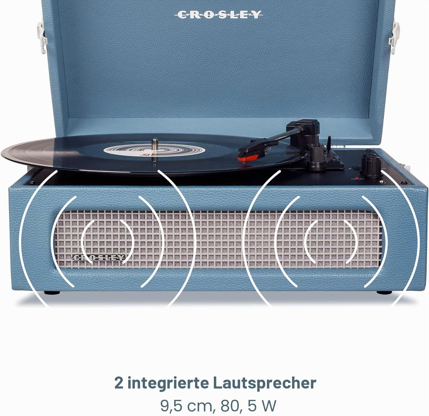 Crosley Voyager Plattenspieler mit 2 Lautsprecher, Bluetooth In & Out und AUX - 3 Speed Retro Schallplattenspieler - Für 7", 10" und 12" Vinyl - Tragbar mit Integriertem Koffer - Himmelblau