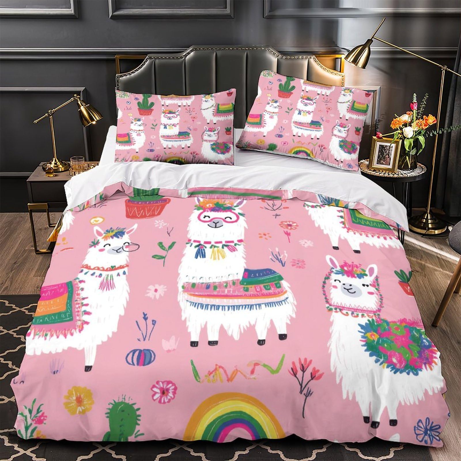 Housse de couette alpaga 3D en microfibre 200x200 cm avec 2 taies d'oreiller
