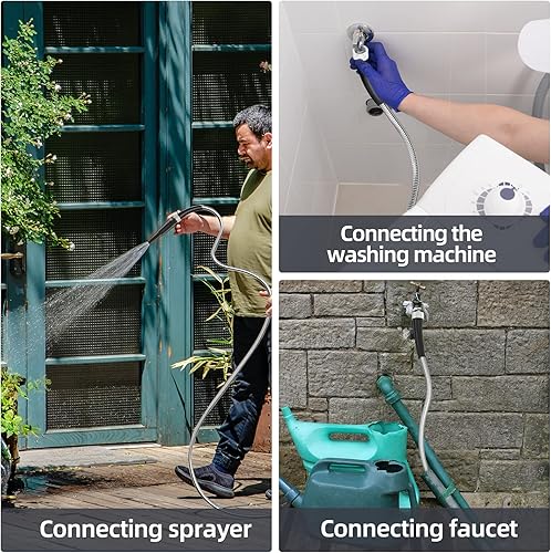 Miniatura 6 de SPECILITE Manguera de jardín corta de 5 pies, manguera de agua líder de metal, flexible y ligera, acero inoxidable 304 resistente con accesorios