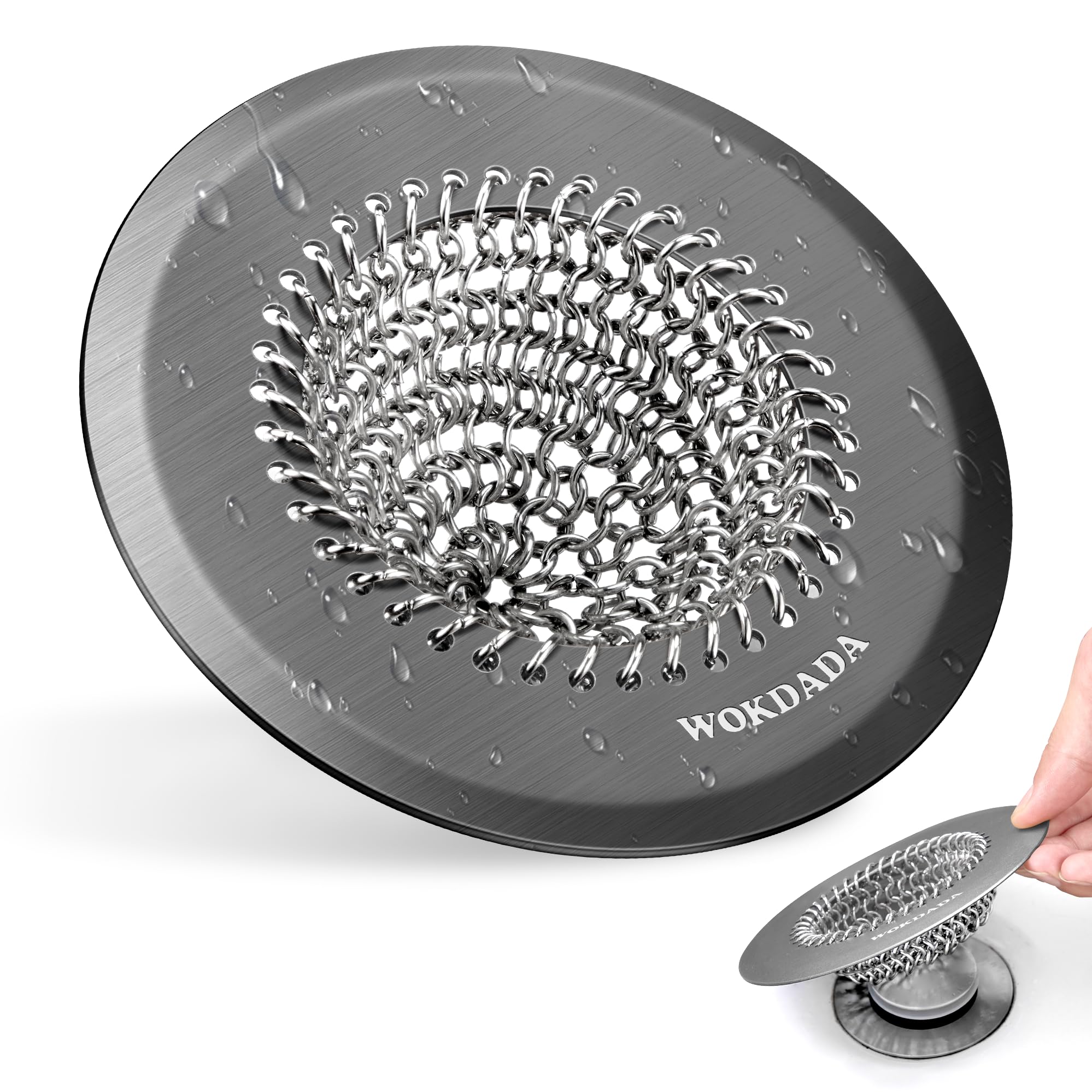 WOKDADA Shower Hair Drain Catcher, Easy Clean Bathtub Drain Hair Catcher, Fast Drainage Tub Drain Protector, Stainless Steel Shower Drain Cover for UK Standard Regular & Pop-up Drain Screen (Black)