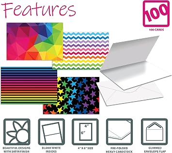 Better Office ProductsBetter Office Products Greeting Card for Every Occasion Assorted Blank Note Card 4 x 6 Inch 6 Bright Shape Design Blank Inside Pack of 100 with Envelope