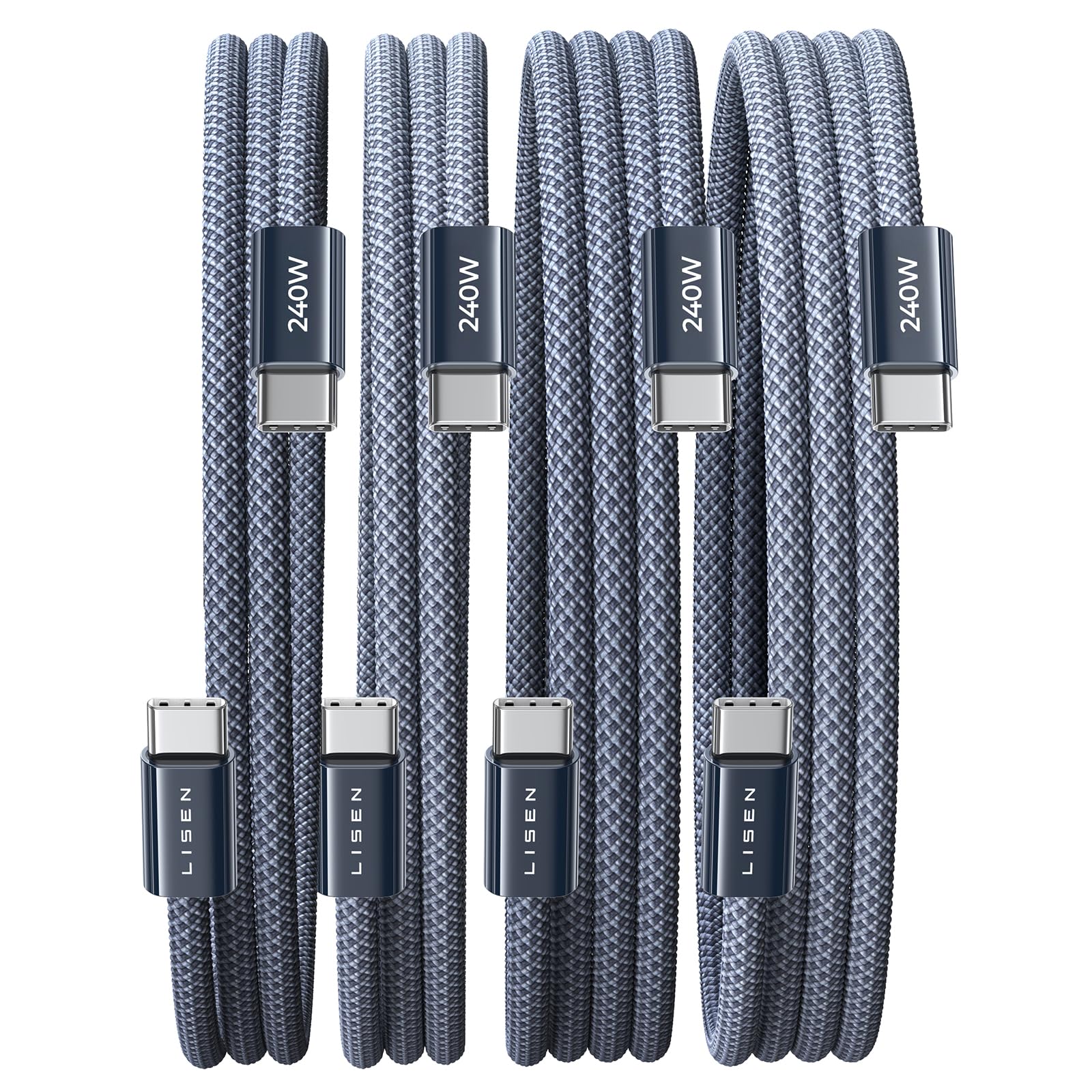 LISEN 240W USB C Kabel, PD 3.1 USB C Ladekabel, USB C auf USB C Kabel | 4 Stück/0.5M+0.5M+1.5M+1.5M | für iPhone 17 Pro Max/iPhone Air/16/15, Samsung Galaxy S26, MacBook Pro/Air, iPad Pro