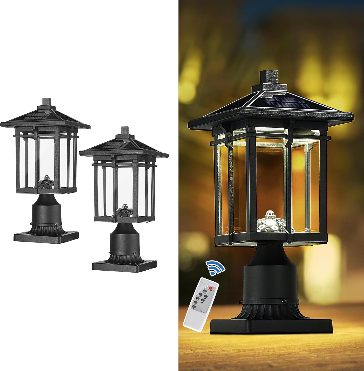 Solar Lamp Post Lights 2 Pack, Dusk to Dawn Aluminum Solar Lamp Post Light Fixture with Remote Control, Solar Post Lights Outdoor Waterproof IP65 for Lawn, Patio, Pathway, Garden, ST0354-2