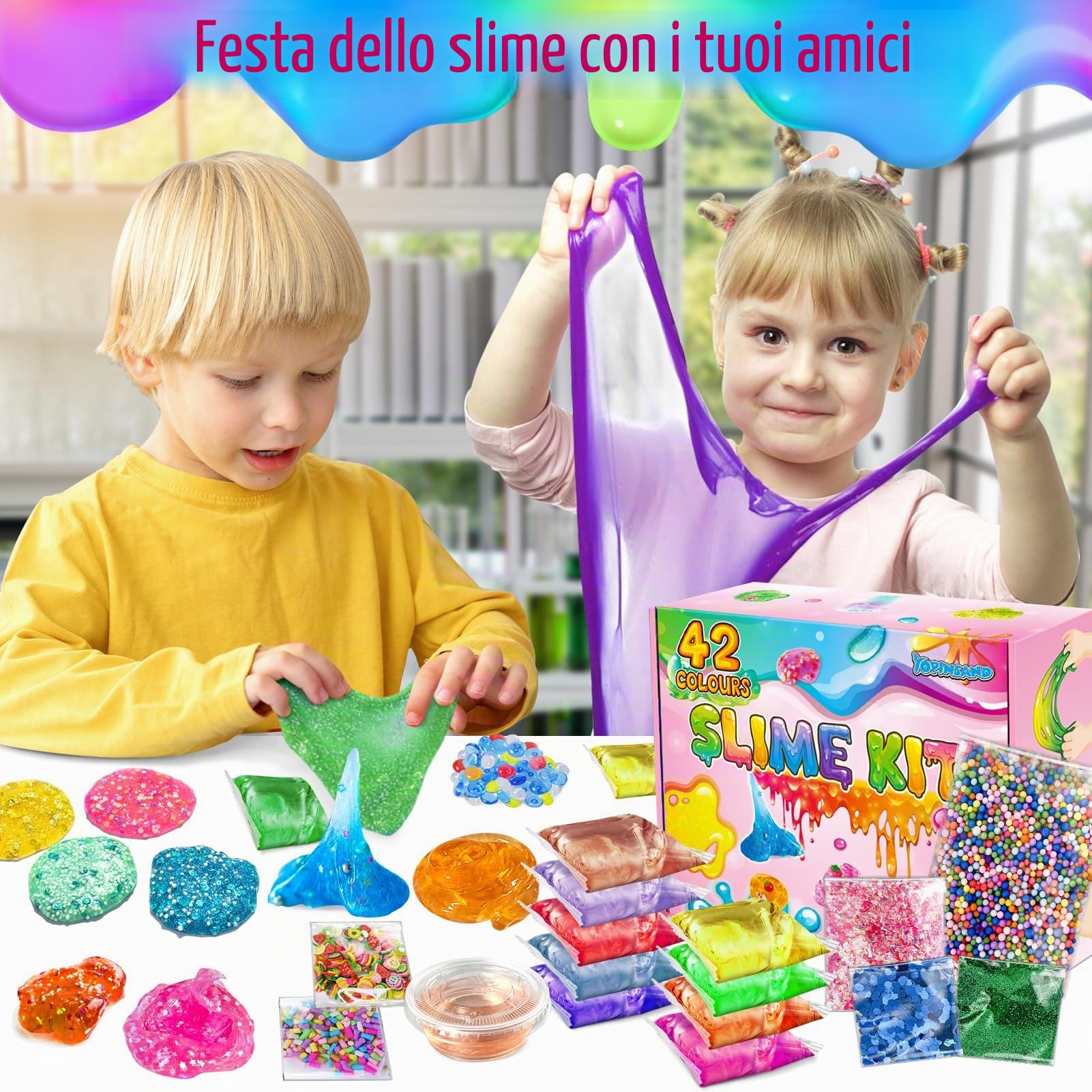 50 Colori DIY Slime Kit Slime Making per Ragazze, Crystal Clear Slime, Glow in The Dark Slime con Sfere di Schiuma Aggiuntive, Charms, Glitter, Giocattolo Regalo per Bambini