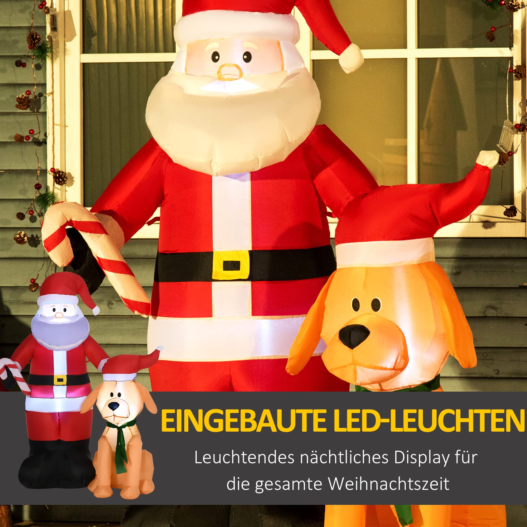 Outsunny Aufblasbarer Weihnachtsmann 157cm Beleuchtet mit LED Licht