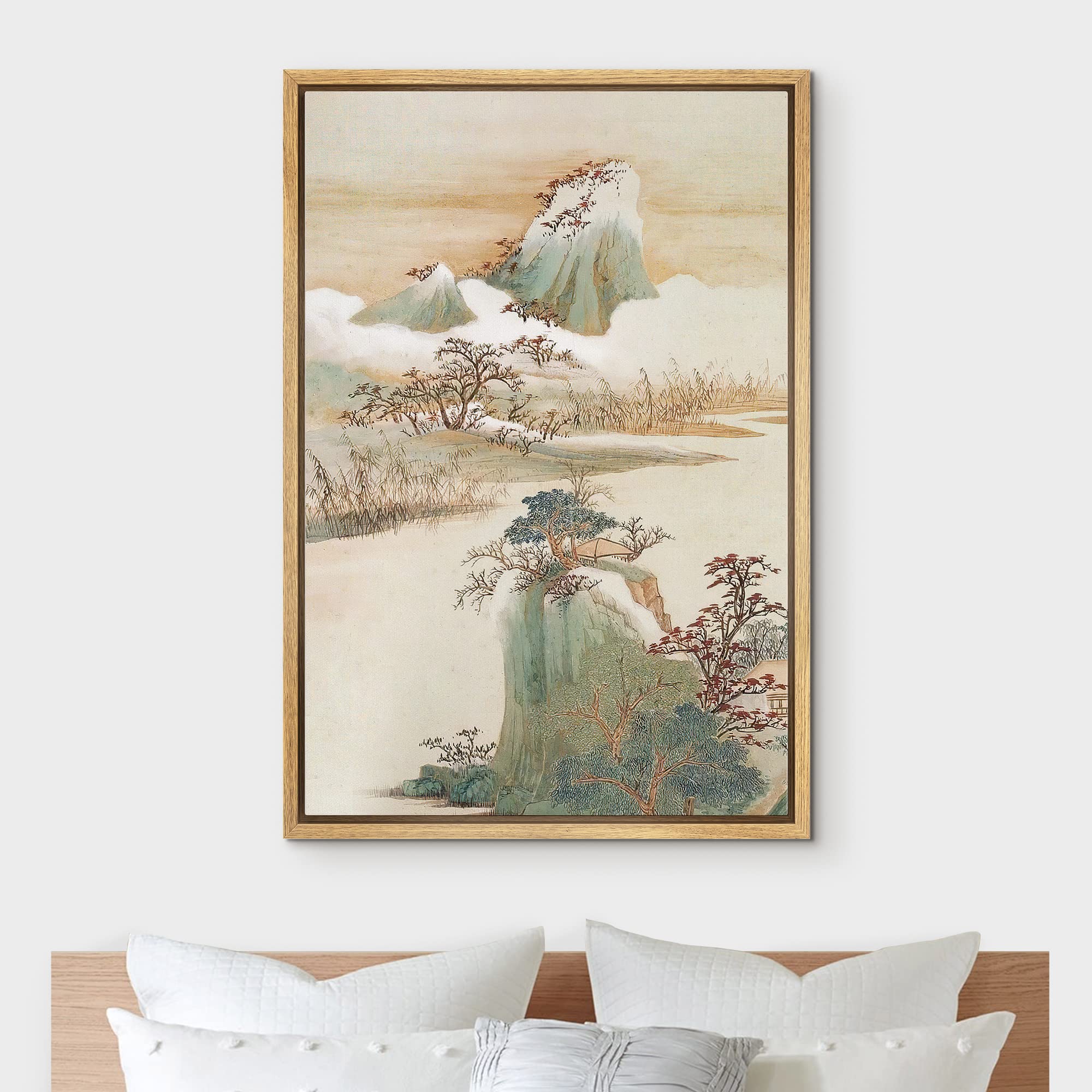 NWT Framed Canvas Print Wall Art Watercolor Crane Birds Flying Nature Wilderness Illustrations Modern Art Decorative Landscape Rustic Colorful for Living Room, Bedroom, Office - 24"x36" Natural: 36L" x 24W" A005-2206-irs35