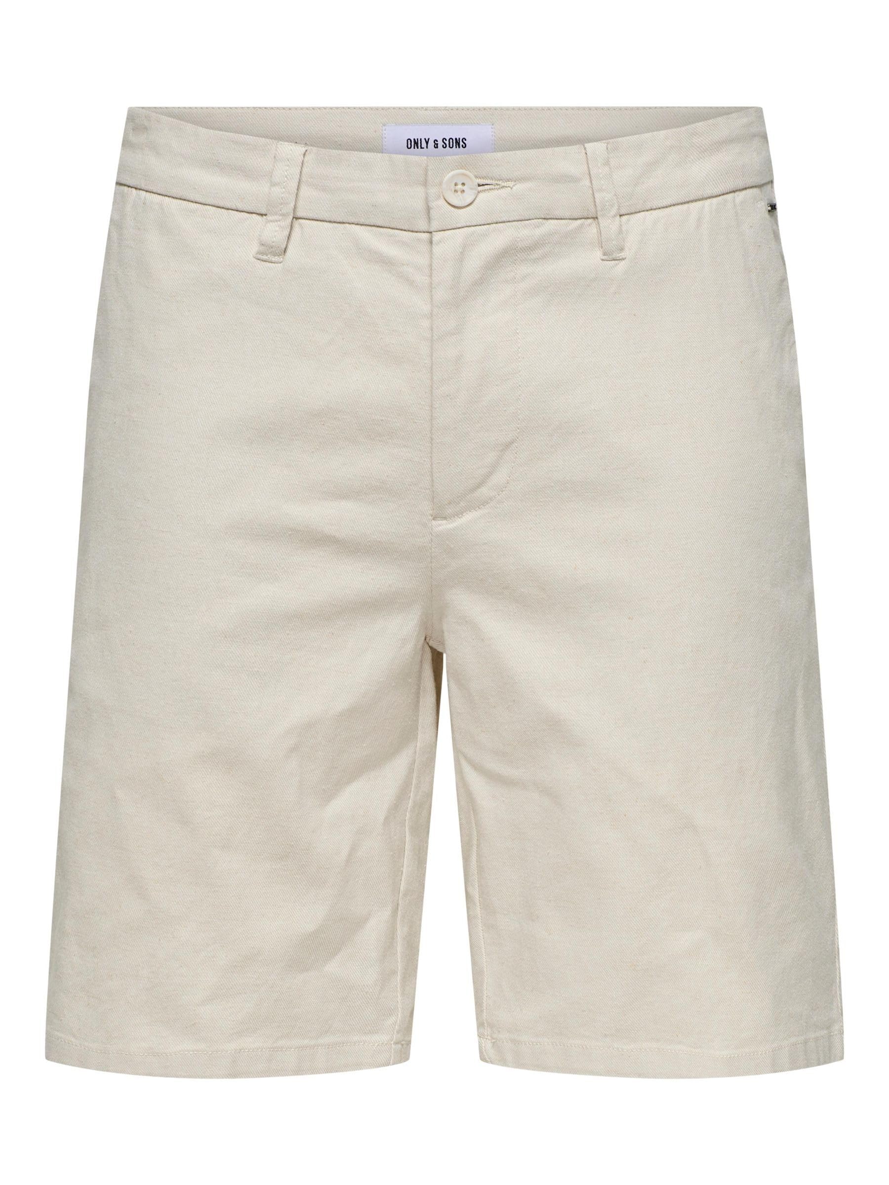ONLY & SONS Men's ONSMARK 0011 Cotton Linen Shorts NOOS Chino Shorts, Silver Lining,
