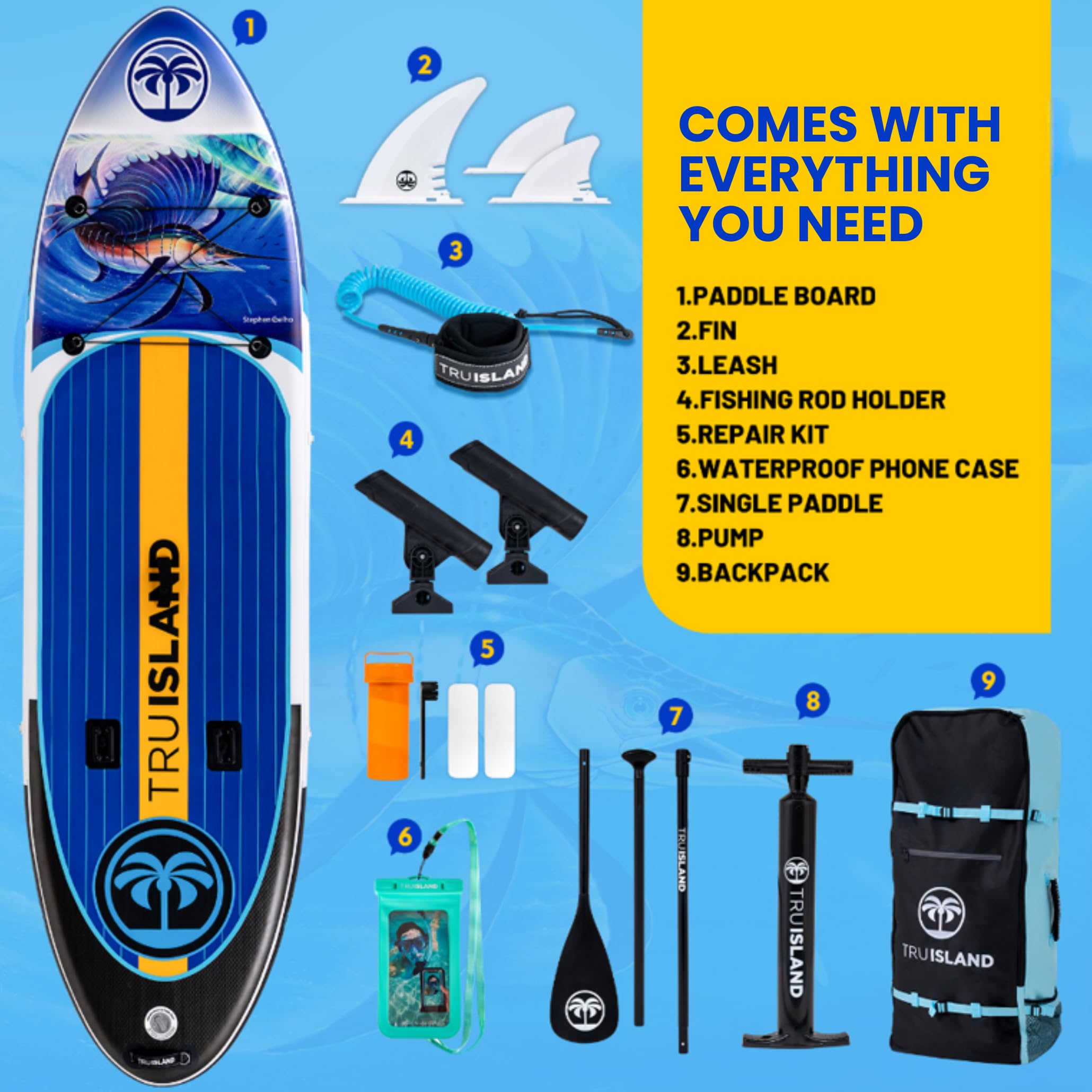 TRUISLAND Inflatable Paddle Board, Stand Up Paddle Board with Backpack, Non-Slip Thickened Deckpad, Waterproof Phone Case, Leash, Paddle, Hand Pump