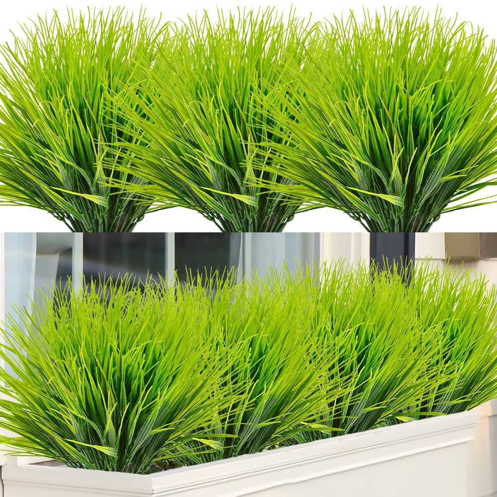 20 Bundles Outdoor Artificial Grasses UV Resistant No Fade Fake Boxwood Plastic Plants Flowers Greenery Shrubs for Garden Porch Window Box Home Wedding Décor - Indoor/Outdoor Use