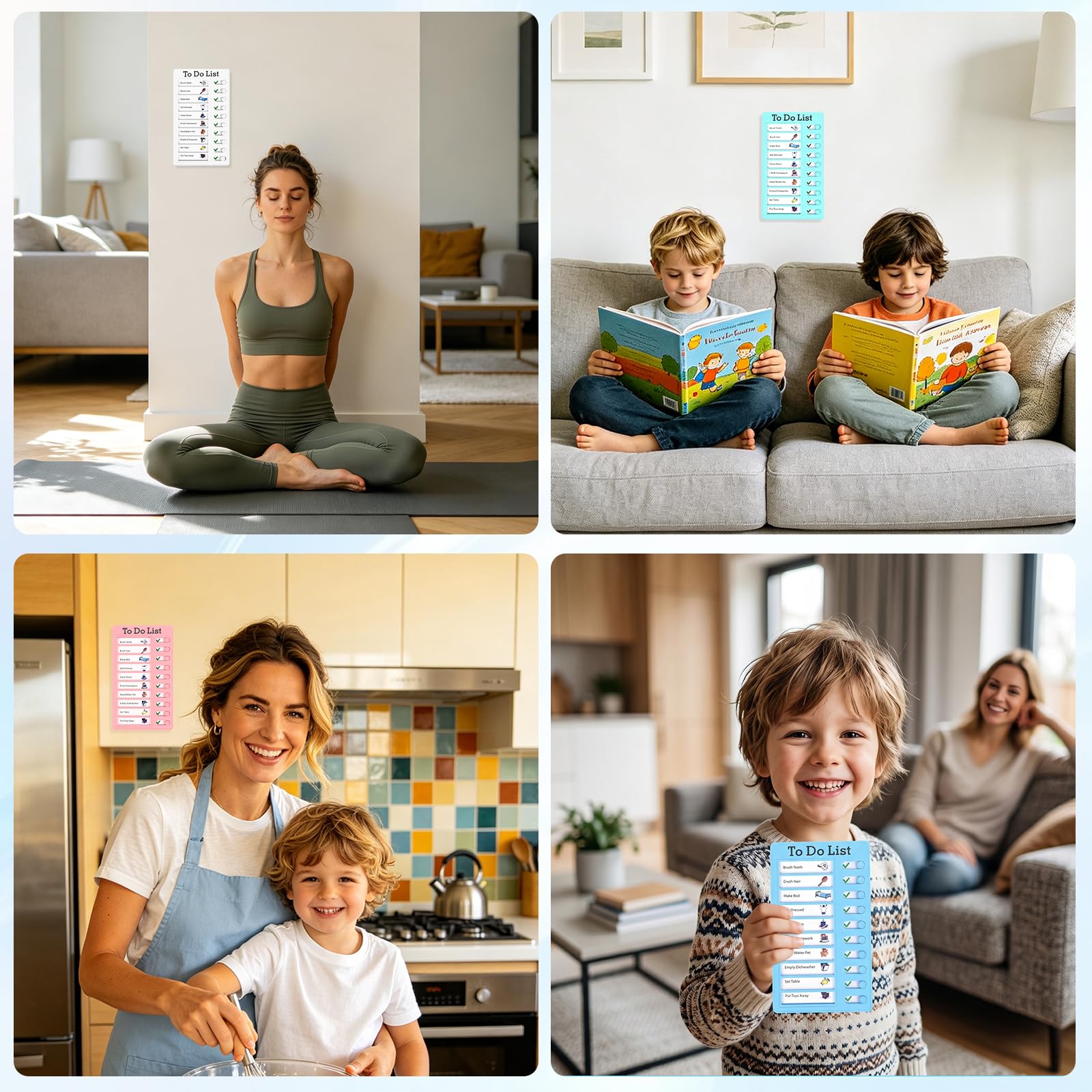 Tableau Routine Enfant 4 Pièces To Do List avec 30 Feuilles de Papier Vierge
