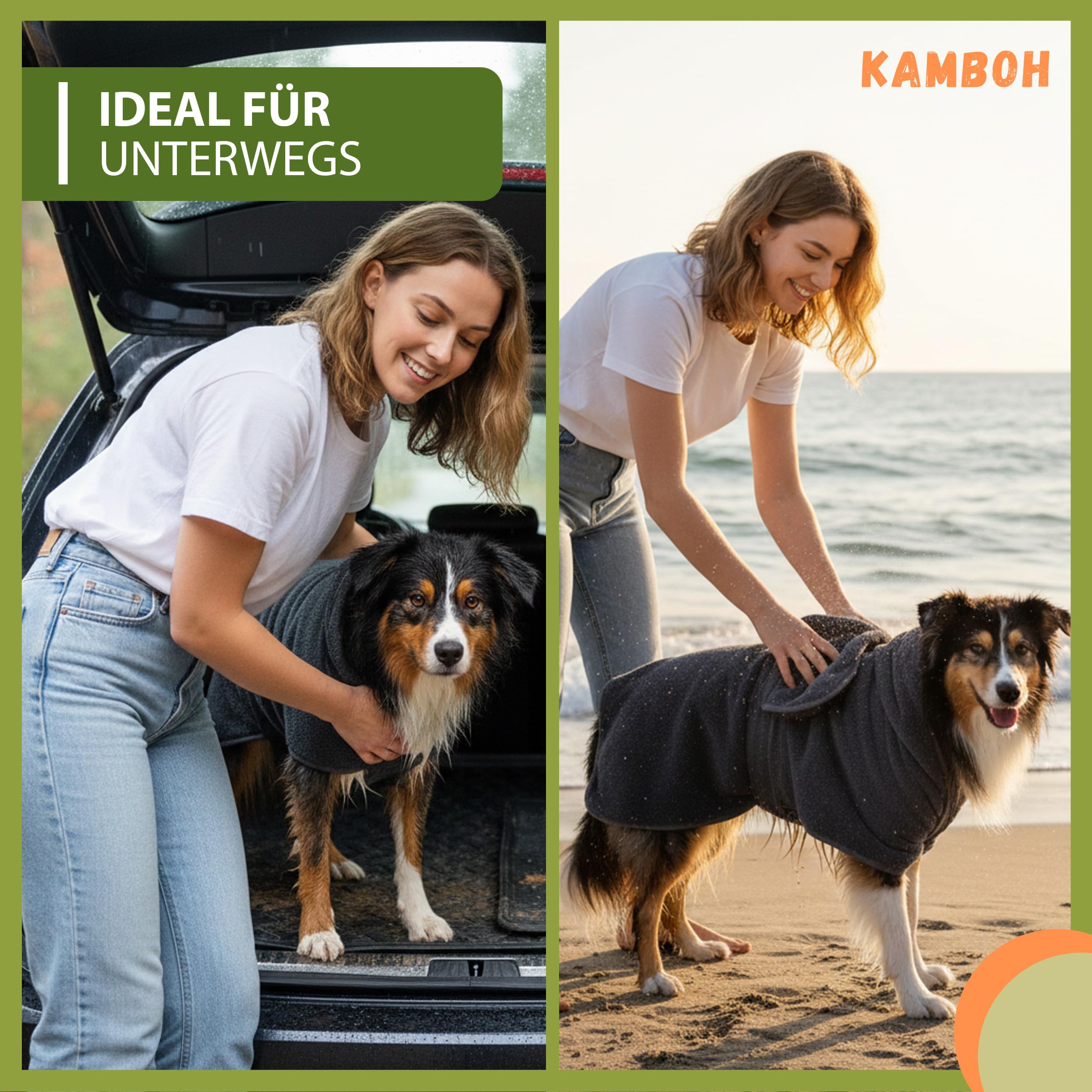 Kamboh® - Premium Hundebademantel inkl. Pfoten-Handtuch 100% Frottee-Baumwolle (Gr. M mittlere Hunde 9-14kg) - Bademantel & Hundemantel (extra saugfähig) - Hunde-Handtuch & Badetuch verstellbar