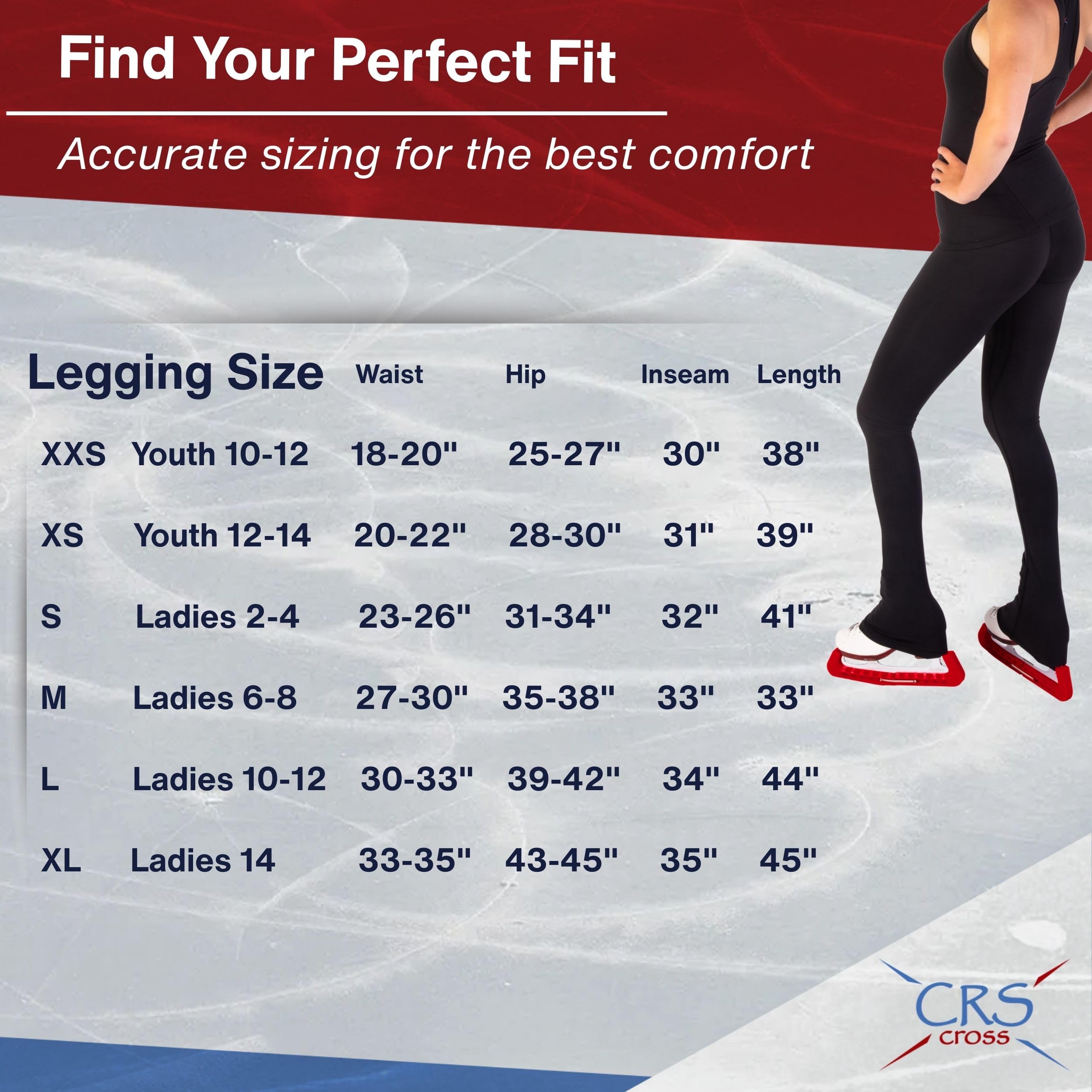 CRS Cross Schlittschuhlauf-Leggings Schwarz Over Skate Leggings High Rise Übungshersen für Eiskunstläufer-Mädchen und Frauen
