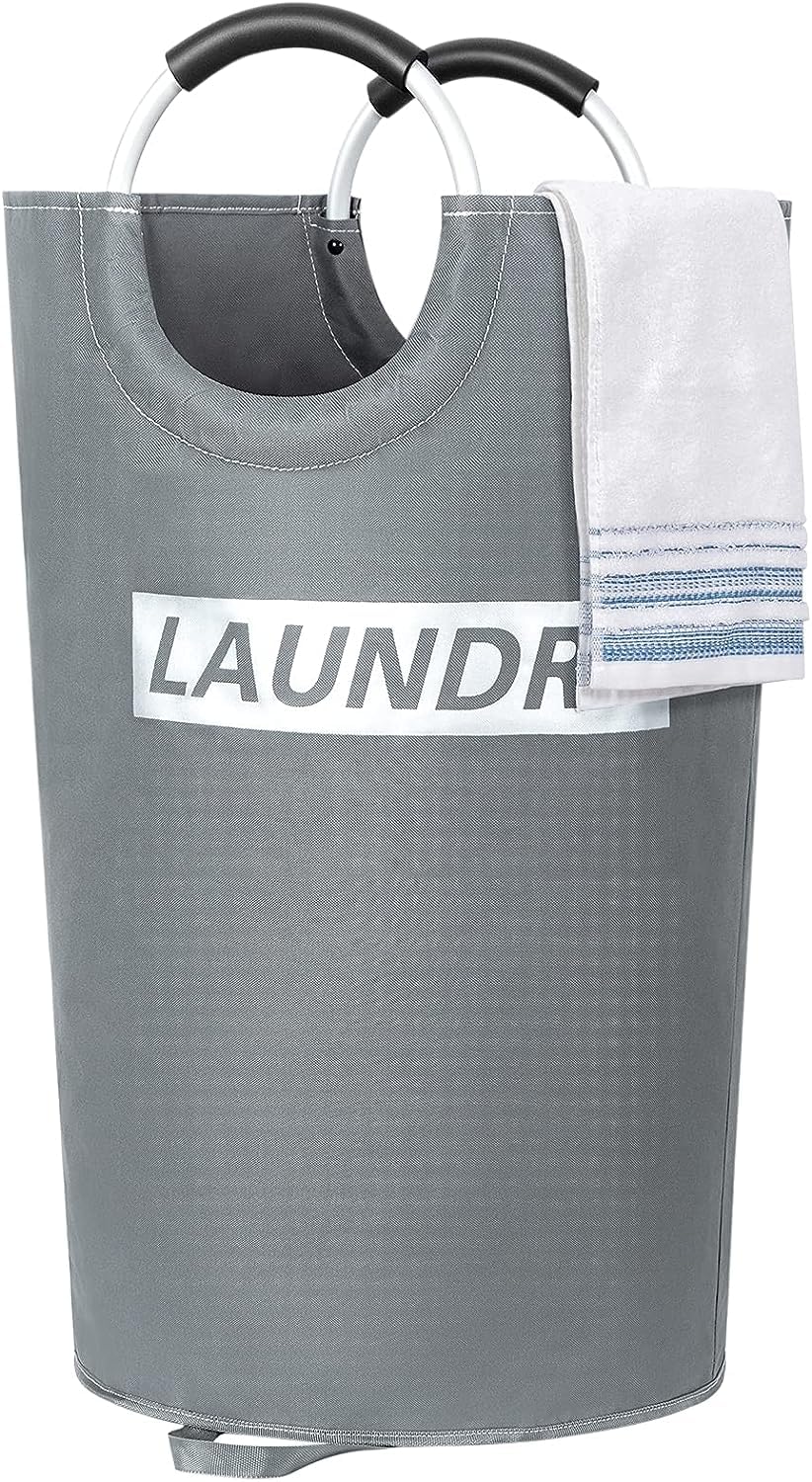 82L Large Laundry Basket Waterproof Laundry Hamper Collapsible Folding Tall Clothes Hamper Foldable Clothes Bag Folding Washing Bin Sliver Grey