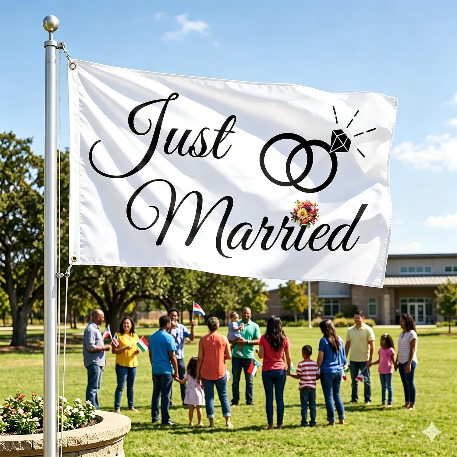 Just Married Flag Banner 3x5Ft with Brass Grommets Wedding Decoration for Outdoor Indoor Party image 2