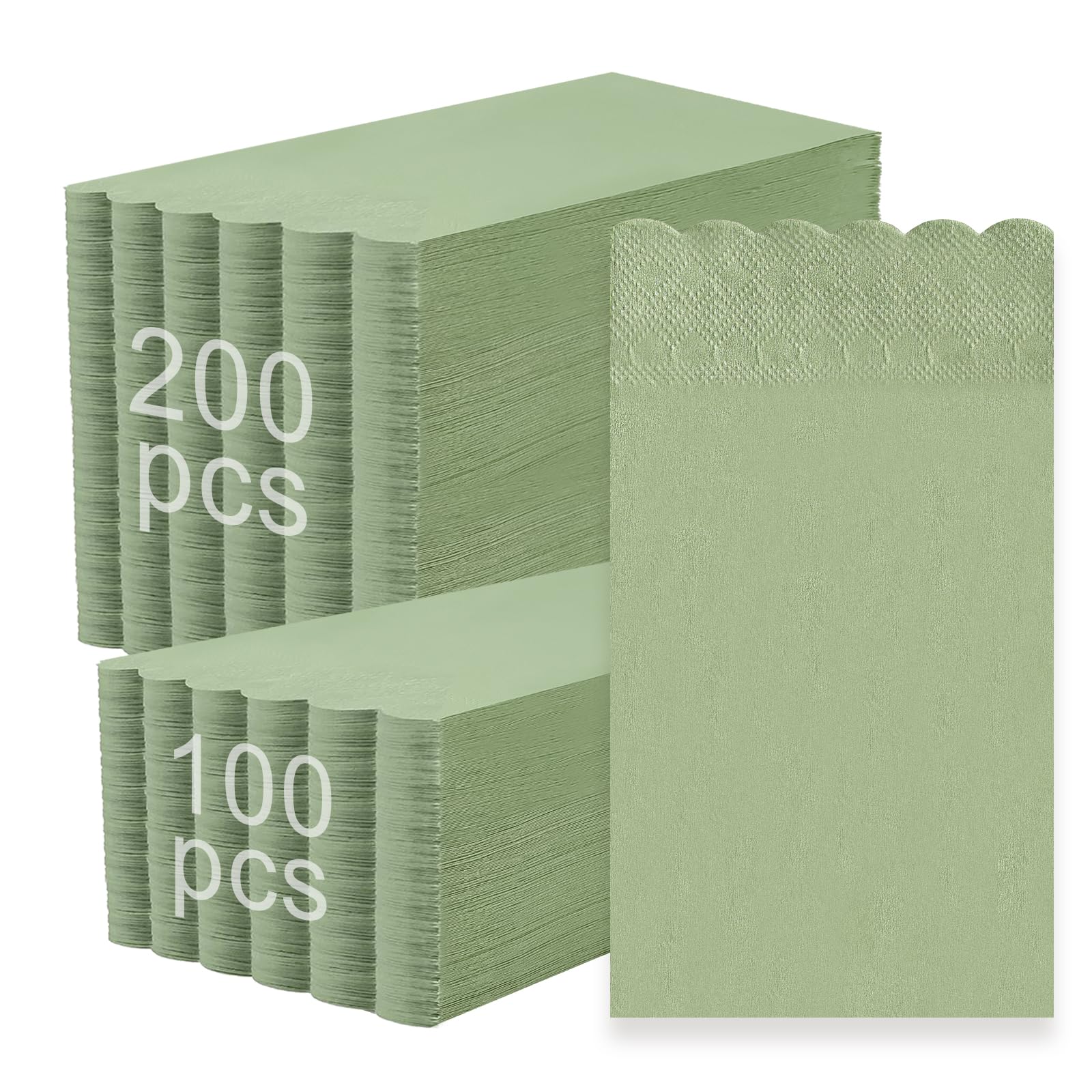 Photo 1 of 100 Pcs Sage Green Cocktail Napkins 2 Ply 16 x 13 Inches Disposable Green Scalloped Napkins for Wedding Anniversary Spring Bridal Reception (Sage Green)