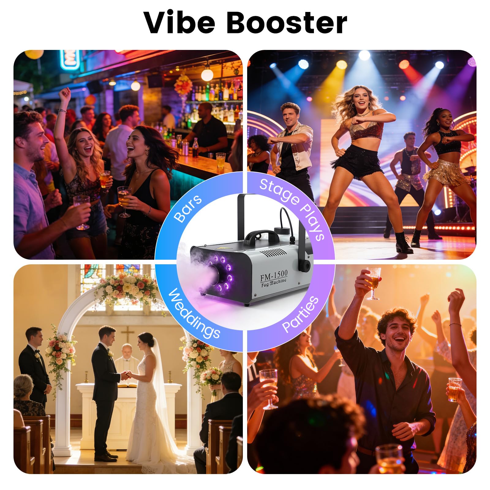 1500W Nebelmaschine - Rauchmaschine mit Fernbedienung, 9 LED-Leuchten, 2.5L Tank, DMX512 Steuerung, Fog Machine für Bühne, Theater, DJs, Partys, Hochzeiten & Bars