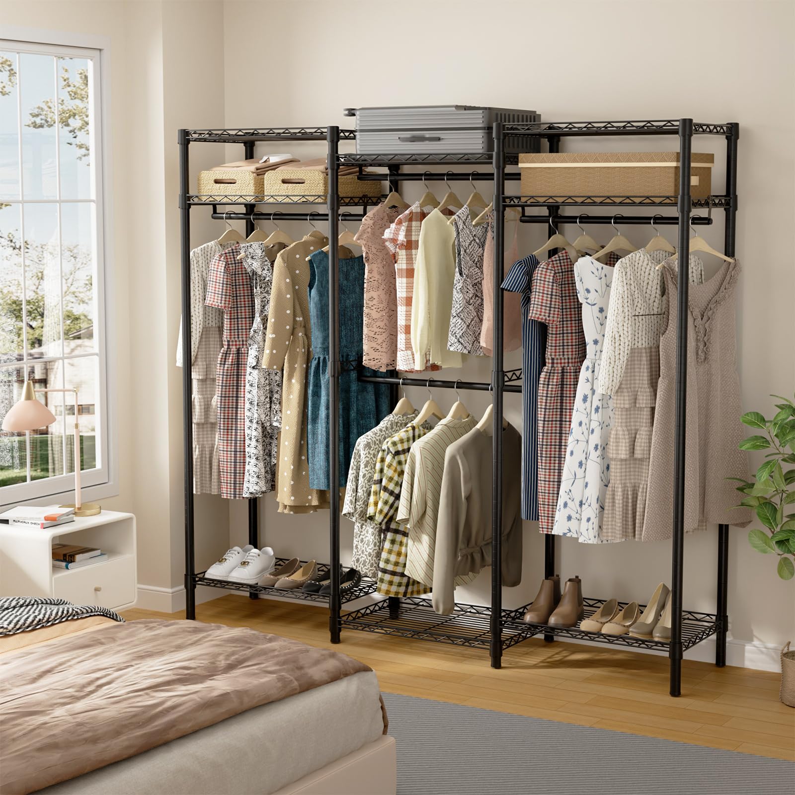 ROOMTEC Portable Closet Heavy Duty Clothes Rack Freestanding Wardrobe Closet Load 1000 LBS with Adjustable Wire Shelves, Hanging Rods, Hooks, 70.8