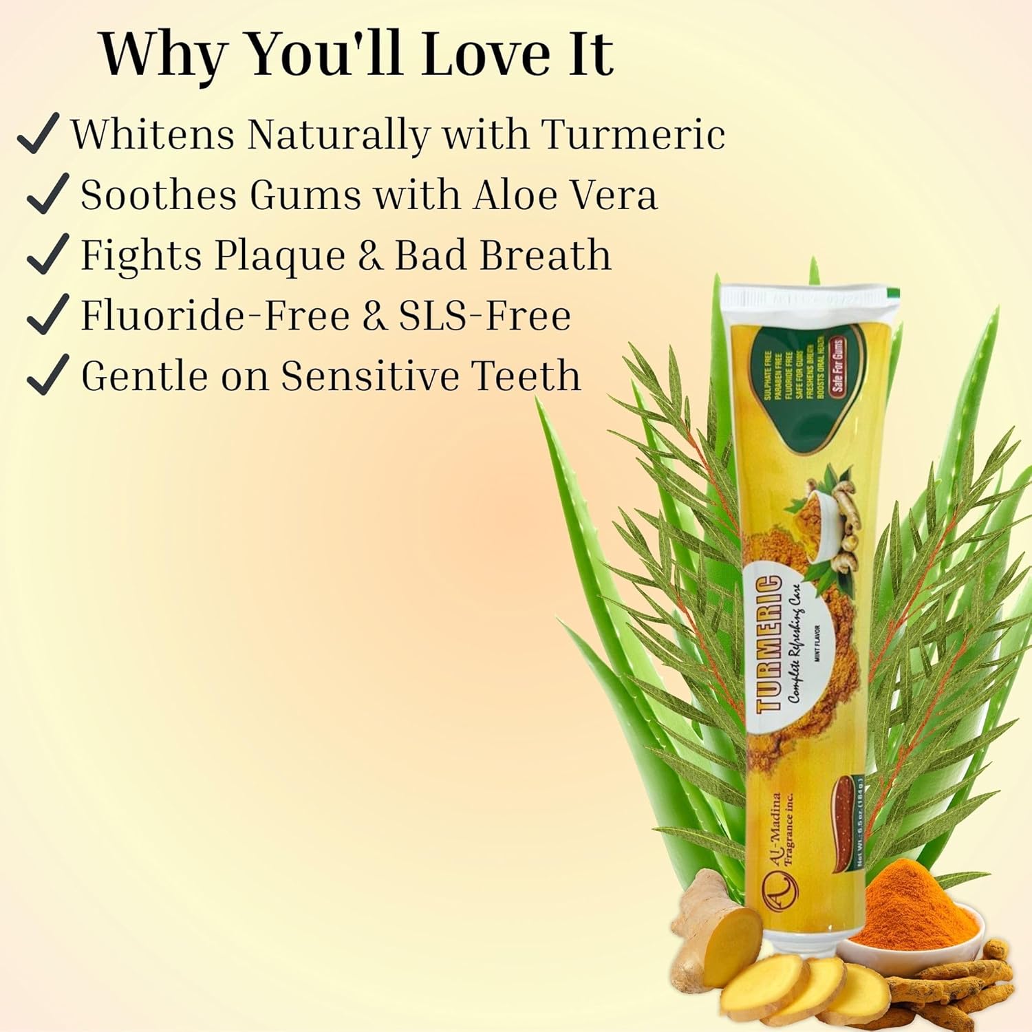 Turmeric Toothpaste with Saffron, Tea Tree & Ginger – Fluoride-Free & Paraben-Free – Sensitive Teeth Oral Care – Natural Whitening Toothpaste – Halal – Pack of 3