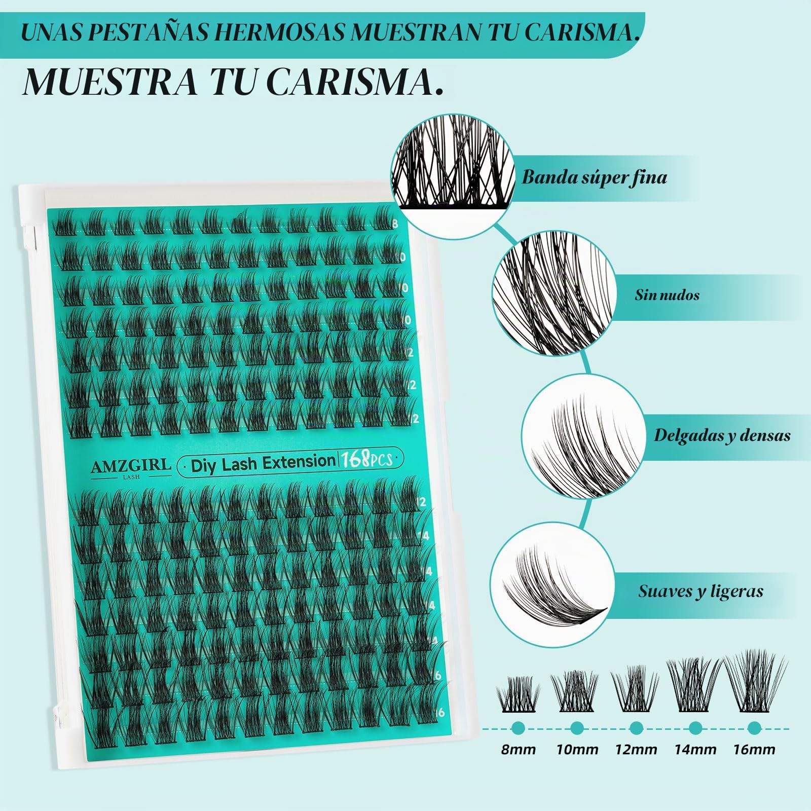 Kit de extensiones de pestañas, kit de racimos de pestañas DIY 168 piezas con pegamento y sellador de pestañas impermeable, removedor de pestañas para kit de extensiones (Medusa, kit D-Mix8-16mm)