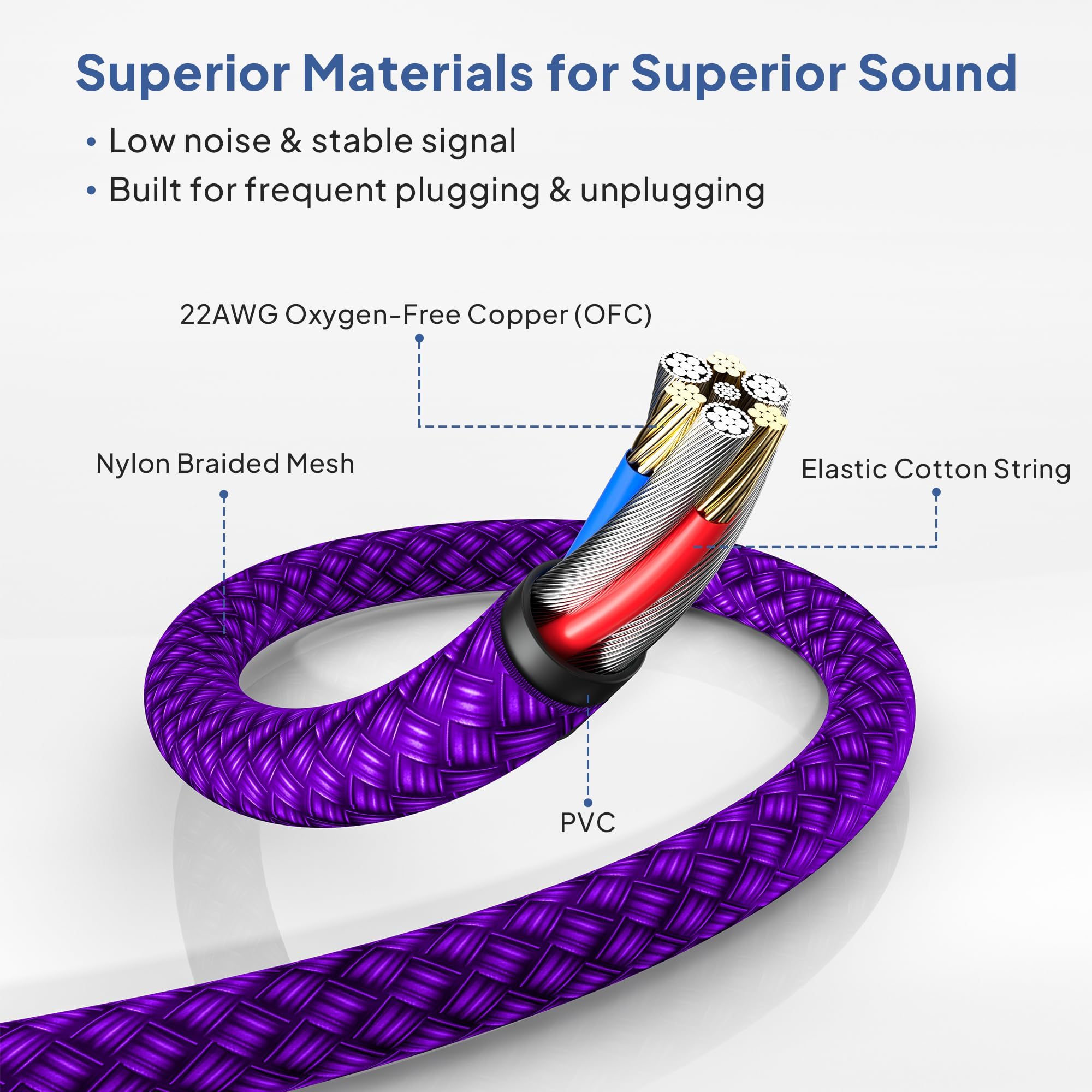 Snapklik.com : 1/4 Inch TRS Instrument Cable 10ft 2-Pack,Straight 6 ...