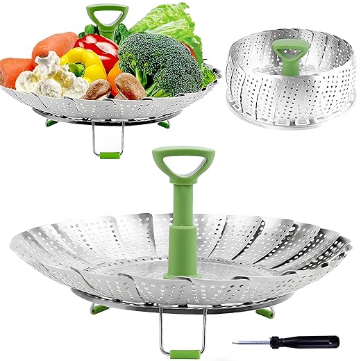 Steamer Basket Stainless Steel Vegetable Steamer Basket Folding Steamer Insert for Veggie Fish Seafood Cooking, Expandable to Fit Various Size Pot (5.1" to 9")