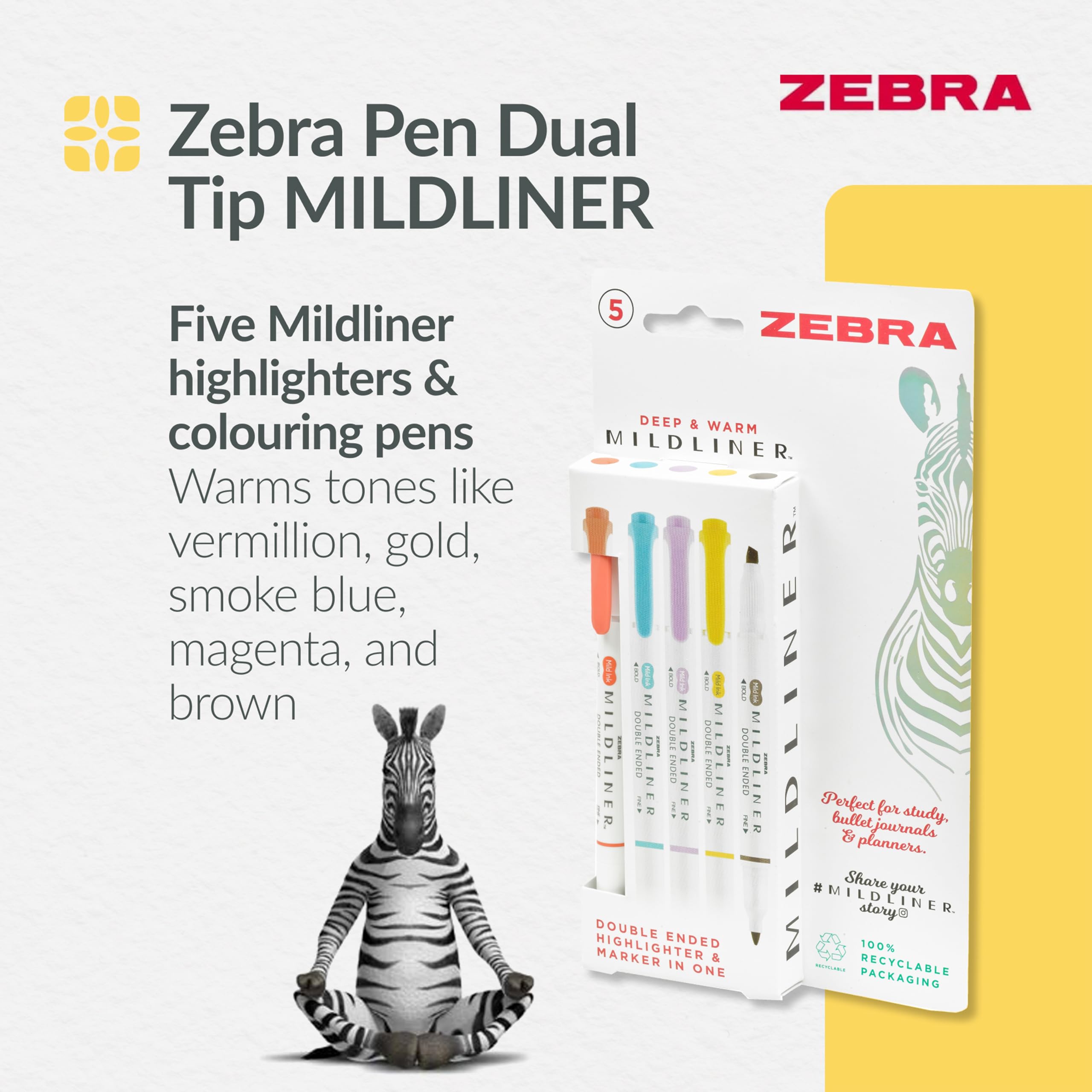 Zebra Pen Dual Tip MILDLINER Warm Highlighters & Colouring Pens 5pk - Image 2