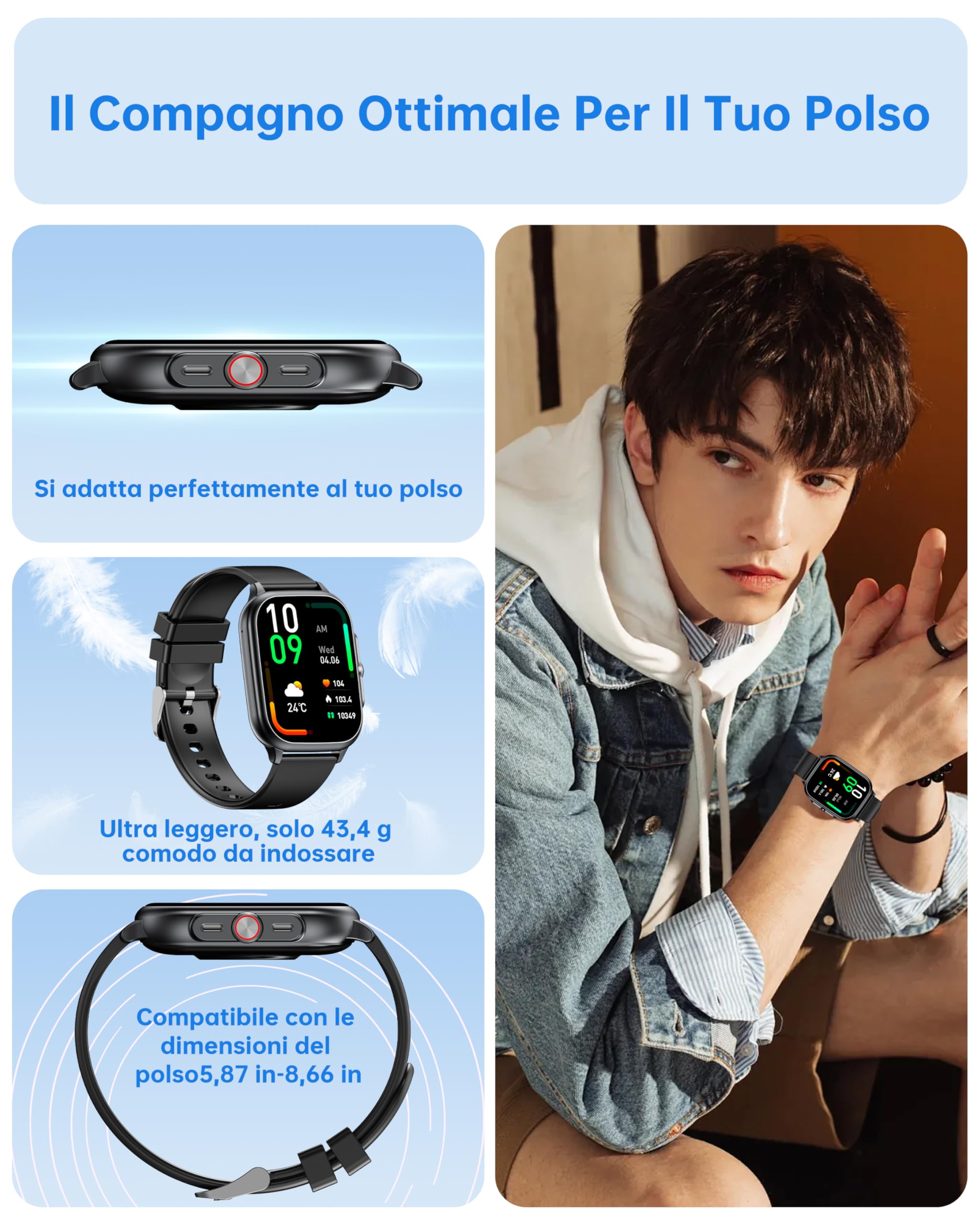 OUKITEL Smartwatch Uomo Donna, 1.91" HD Orologio Smart Watch con Effettua/Risposta Chiamate,100+ Sportivo Fitness Tracker con Contapassi Sonno Cardiofrequenzimetro per iOS Android