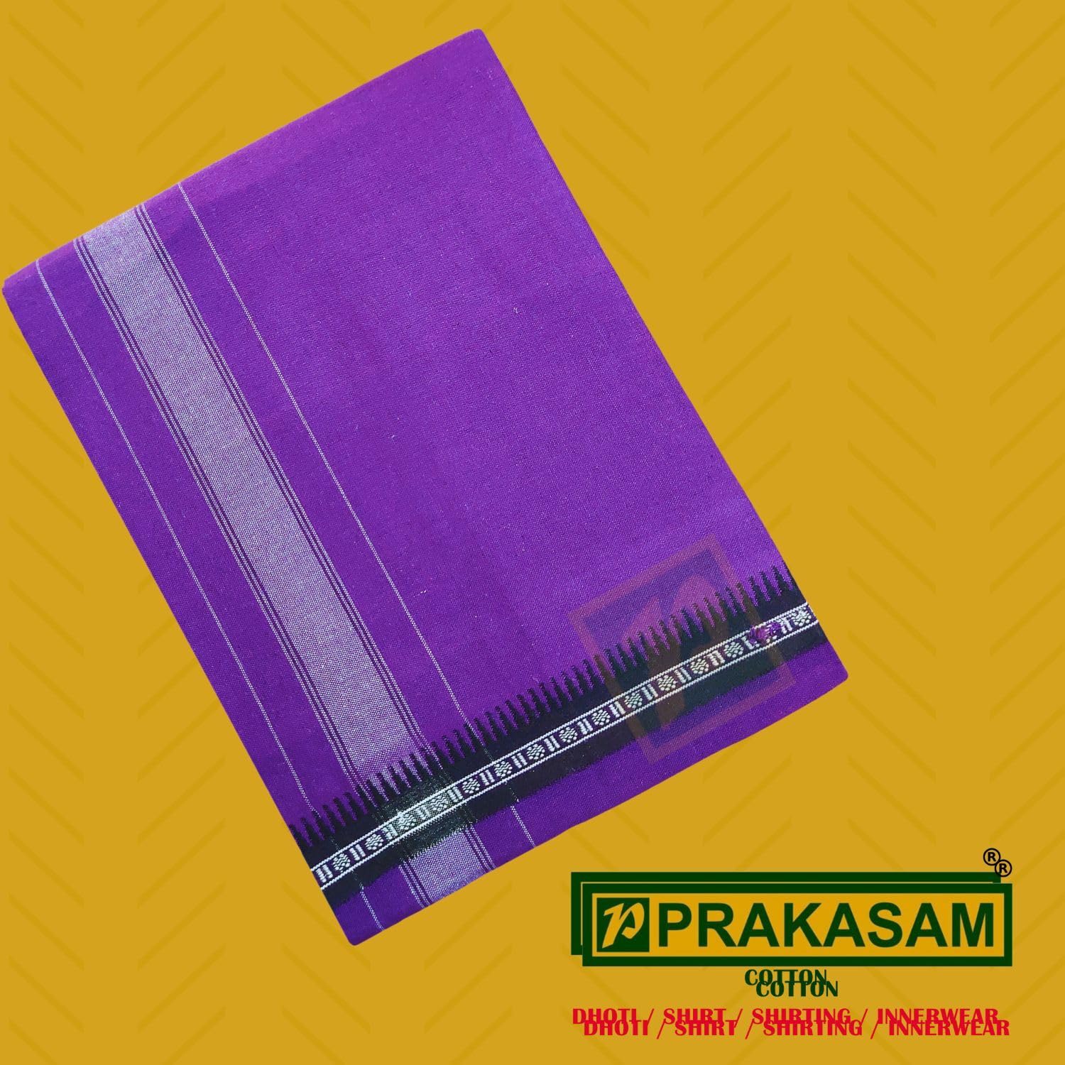 Prakasam Cotton Mens Single (1.28 X 2.00 Mtrs) Colour Thalapathi Border Dhoties/Fine Quality Single Dhoties (Violet)-Pack Of 2 Dhoties