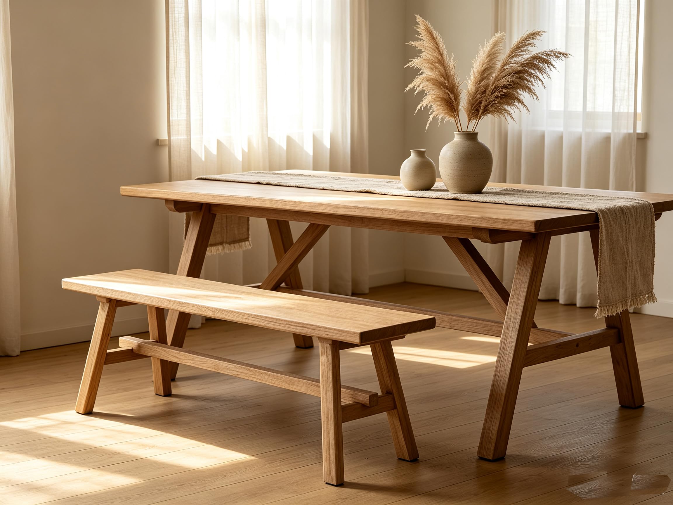 55" Farmhouse Wood Bench, Rustic Solid Wood Dining Room & Entryway Bench Seat for Indoors, Easy Assembly