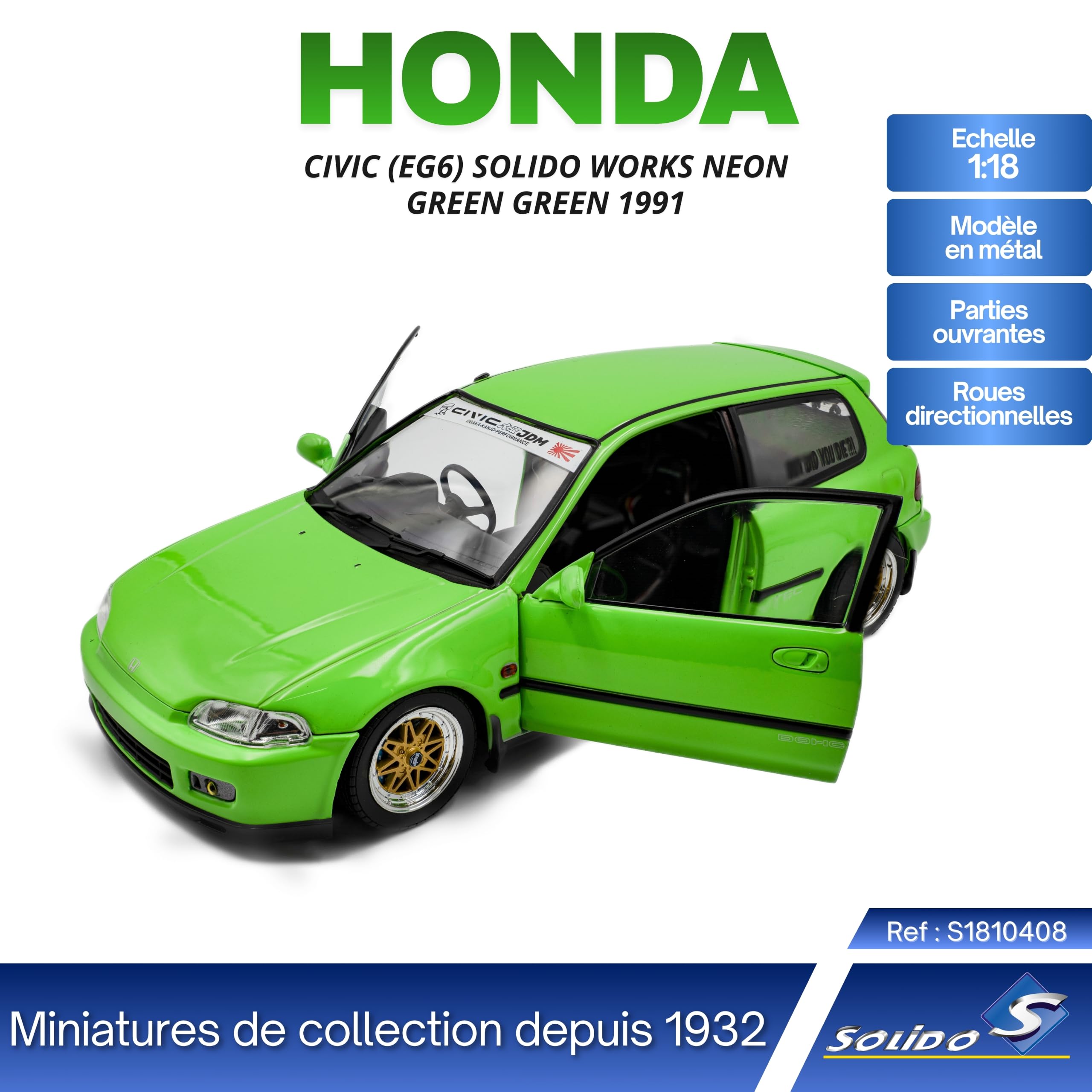 Solido Honda Civic EG Modellino auto 1:18 JDM da collezione, verde