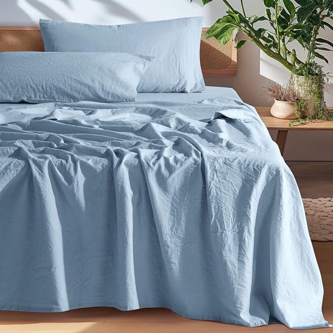 SONORO KATE 100% French Pure Linen Sheets, Breathable and Durable Linen Queen Size Sheets, Anti-Tear Linen Bed Sheets, Machine Washable, 16 Inch Deep Pocket - 4 Piece (Dark Grey, Queen)