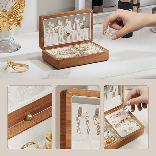 Miniatura 4 de iDIY Joyero personalizado para mujer, joyero de madera con nombre y flor del mes de nacimiento, organizador de joyas para anillos, collares, aretes,