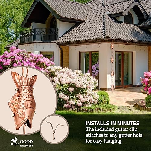 Miniatura 3 de Good Directions 487P-8 Cadena de lluvia de peces - 8.5 pies, con 4 figuras grandes, tazas grandes 100% cobre puro