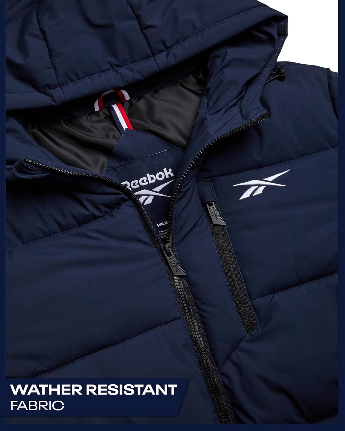 Reebok Mens Jacket - Weather Resistant Winter Jackets for Men Quilted Warm Coat Puffer Jacket with Hood and Pockets - Image 4