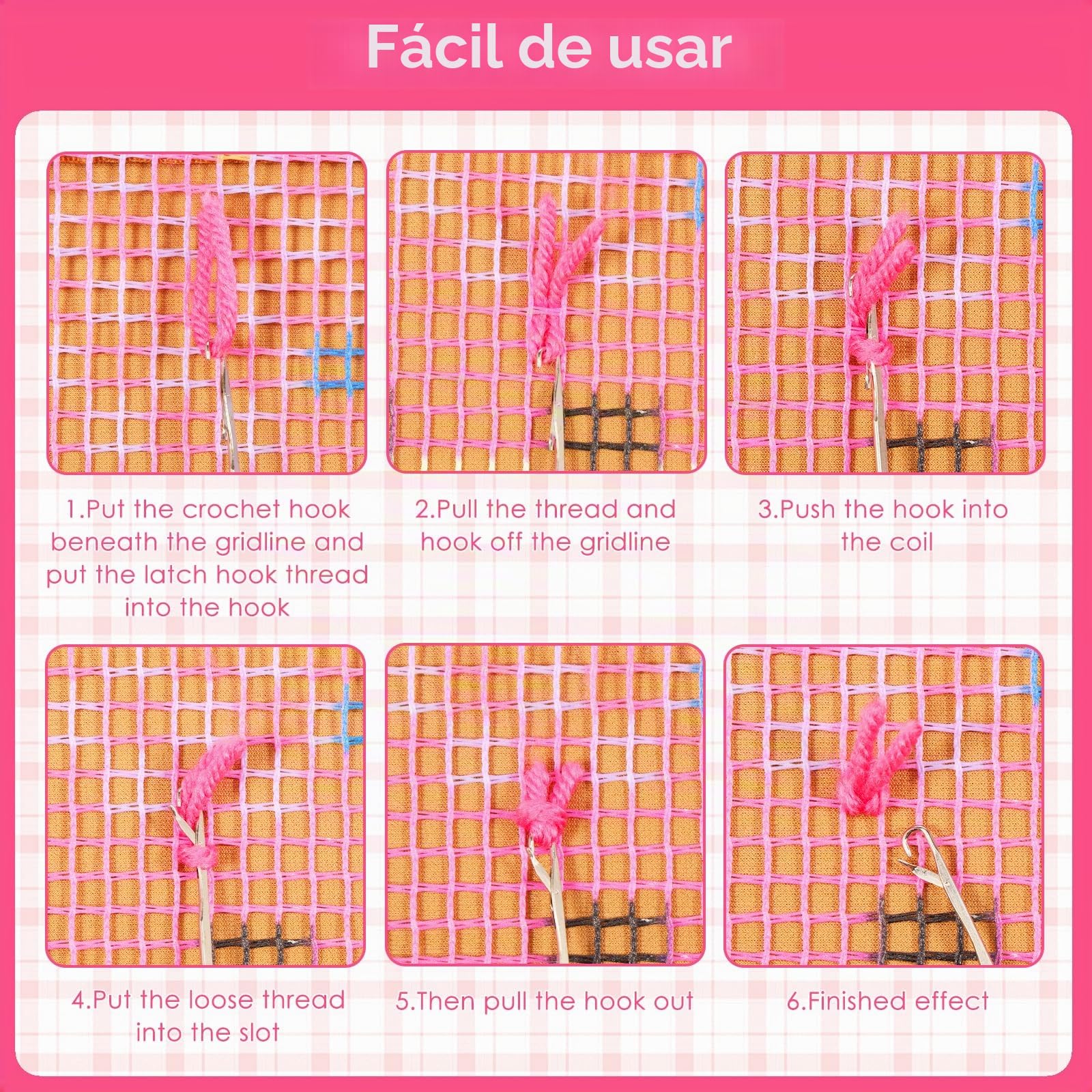 Kit de ganchos para almohadas Latch Hook Set de almohadas para niños o principiantes adultos DIY Latch Hook forro para almohada kit de bordado DIY alfombra anudada paquete para decoración de sofá en