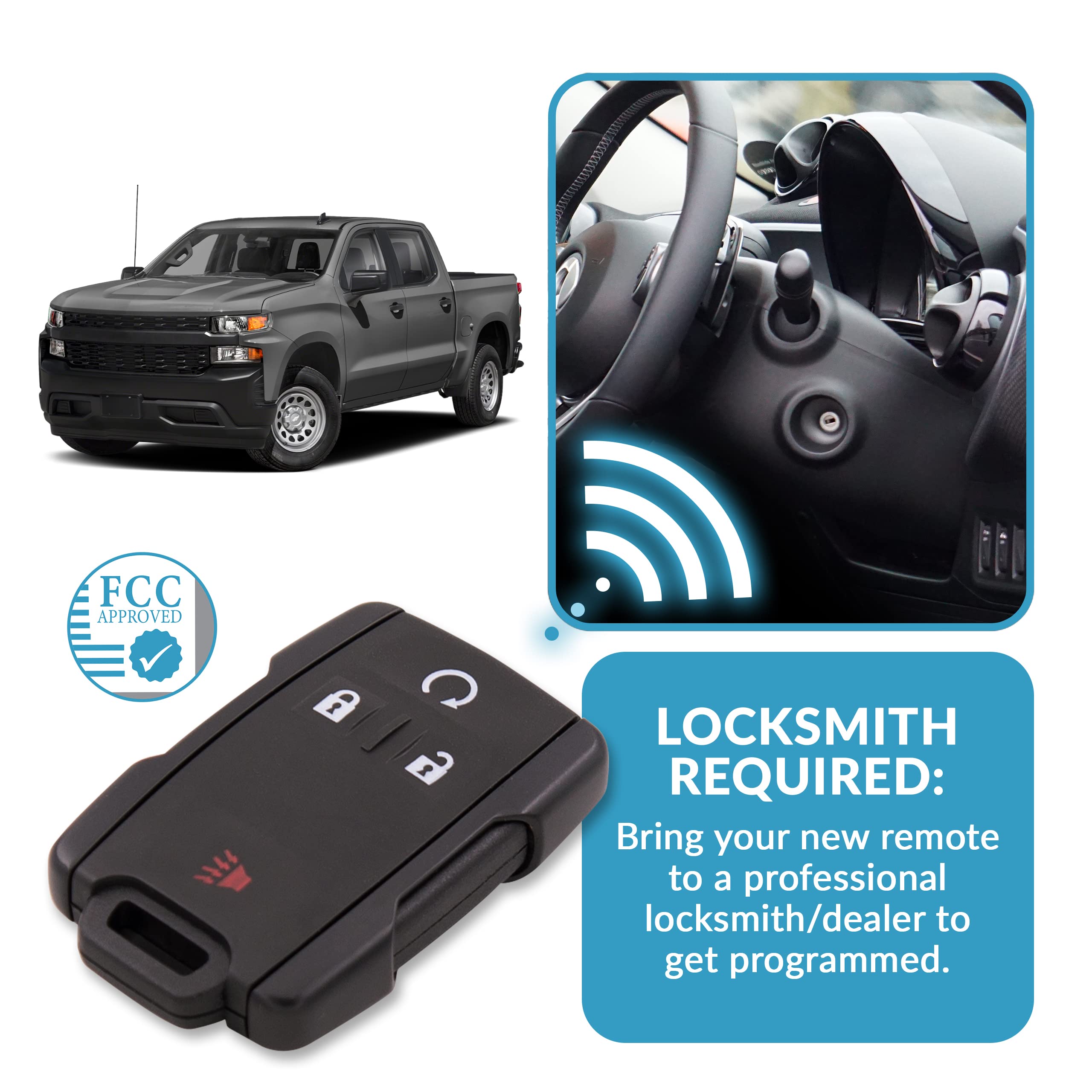 Keyless2Go Sostituzione per telecomando 4 pulsanti 433 Mhz per GM M3N-32337200 22881479