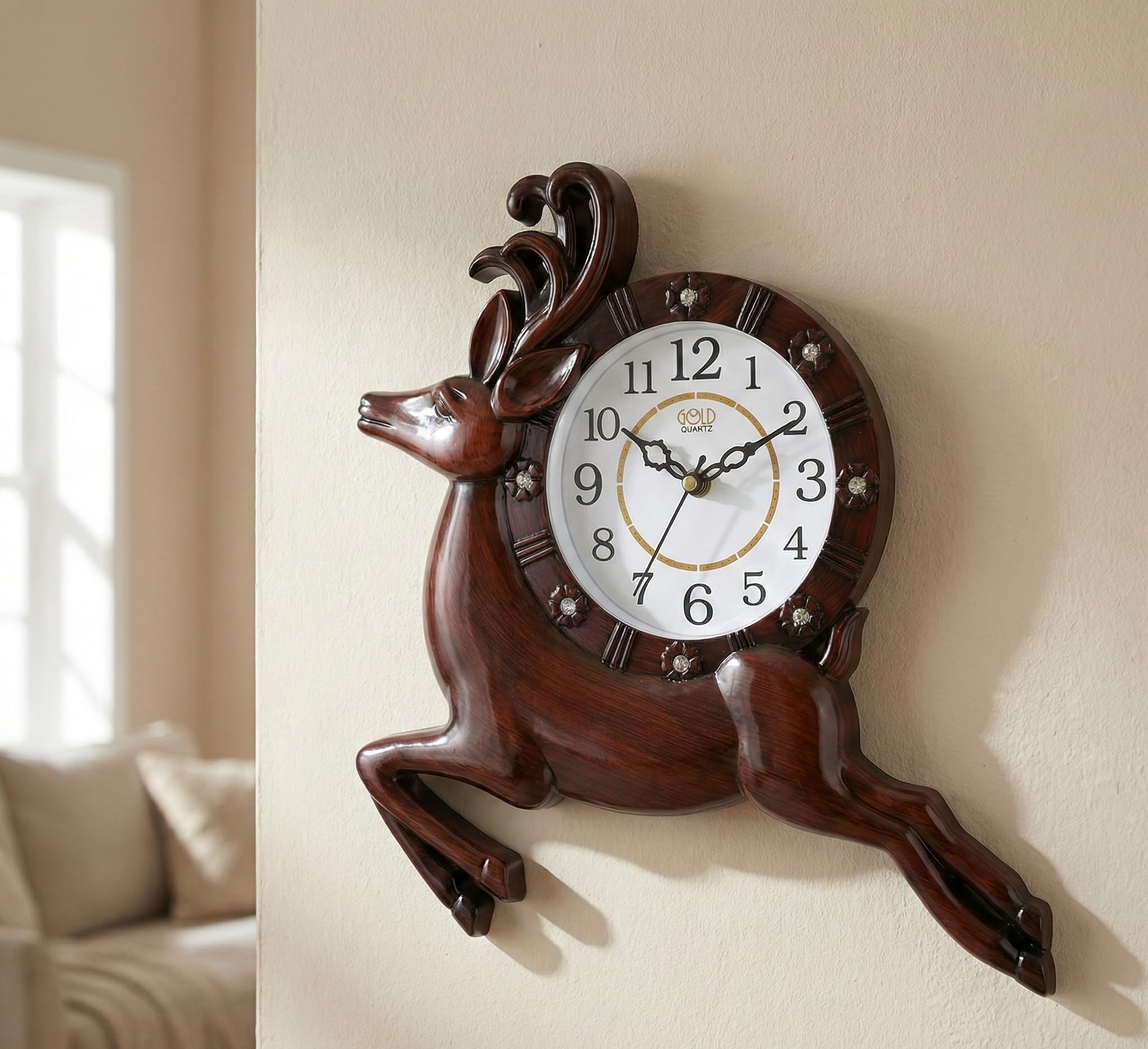 Buy Antique Deer Wall Clock for Living Room Decor - Wooden Style