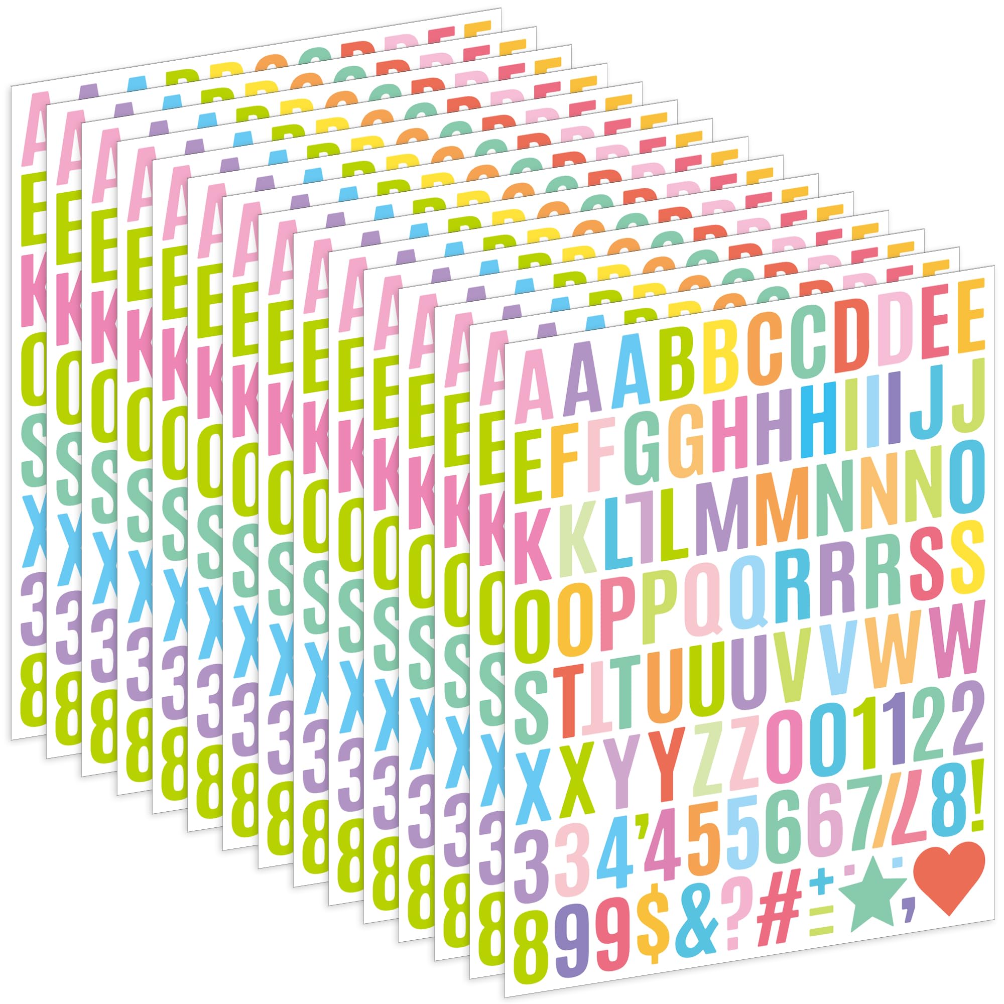 Sondeng Pastel 1470Pcs Letter Stickers Alphabet Stickers 15 Sheets Vinyl Small 1 Inch Mailbox Numbers Self Adhesive,Stick On Letters For Water Bottles Scrapbook Cup Craft Sign Classroom Number(,1 Inch)