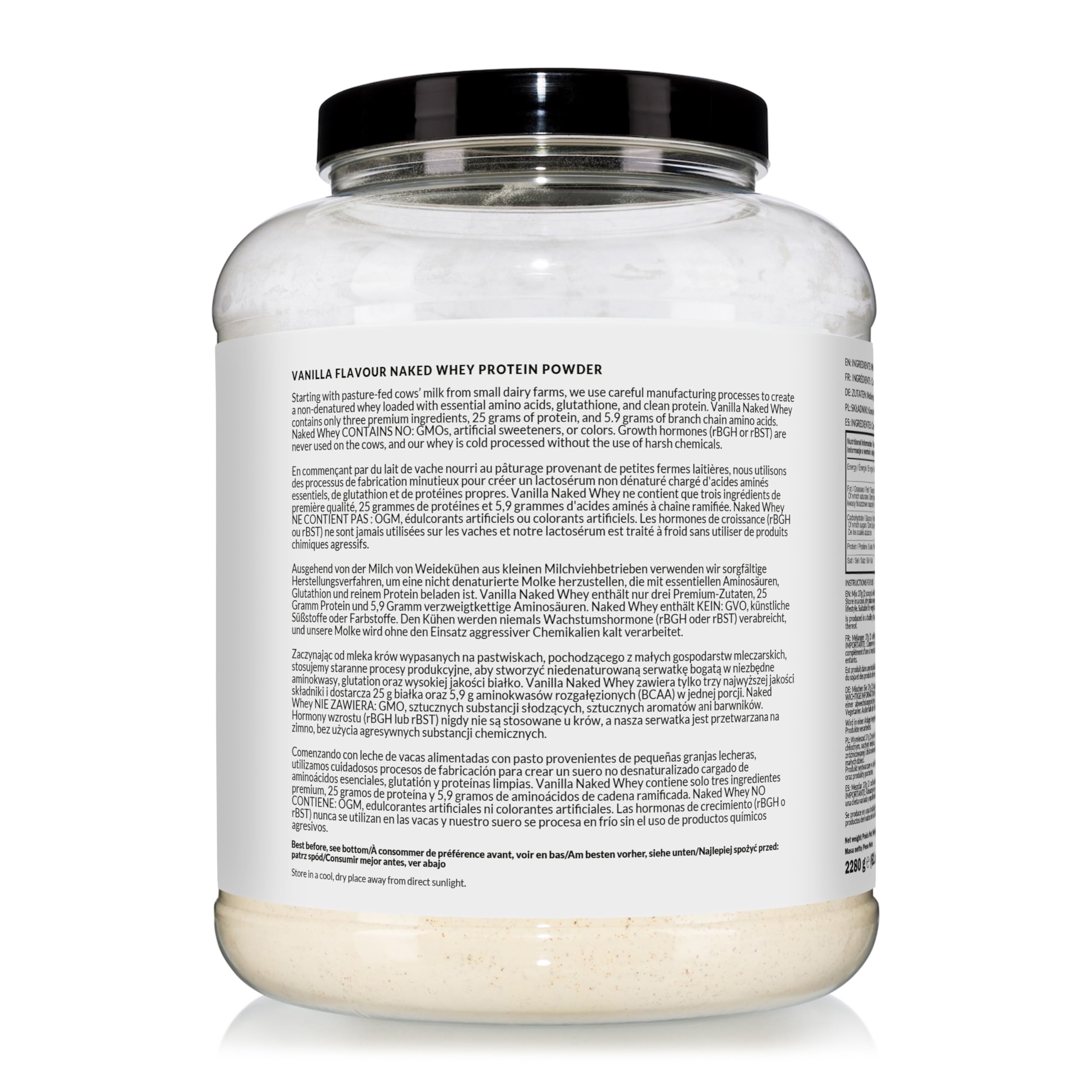 Naked Whey - Suplement diety w postaci proszku zawierający białko serwatkowe, o smaku waniliowym, bez GMO, bez soi, bez glutenu, wspomagający wzrost i regenerację mięśni, 2280 g