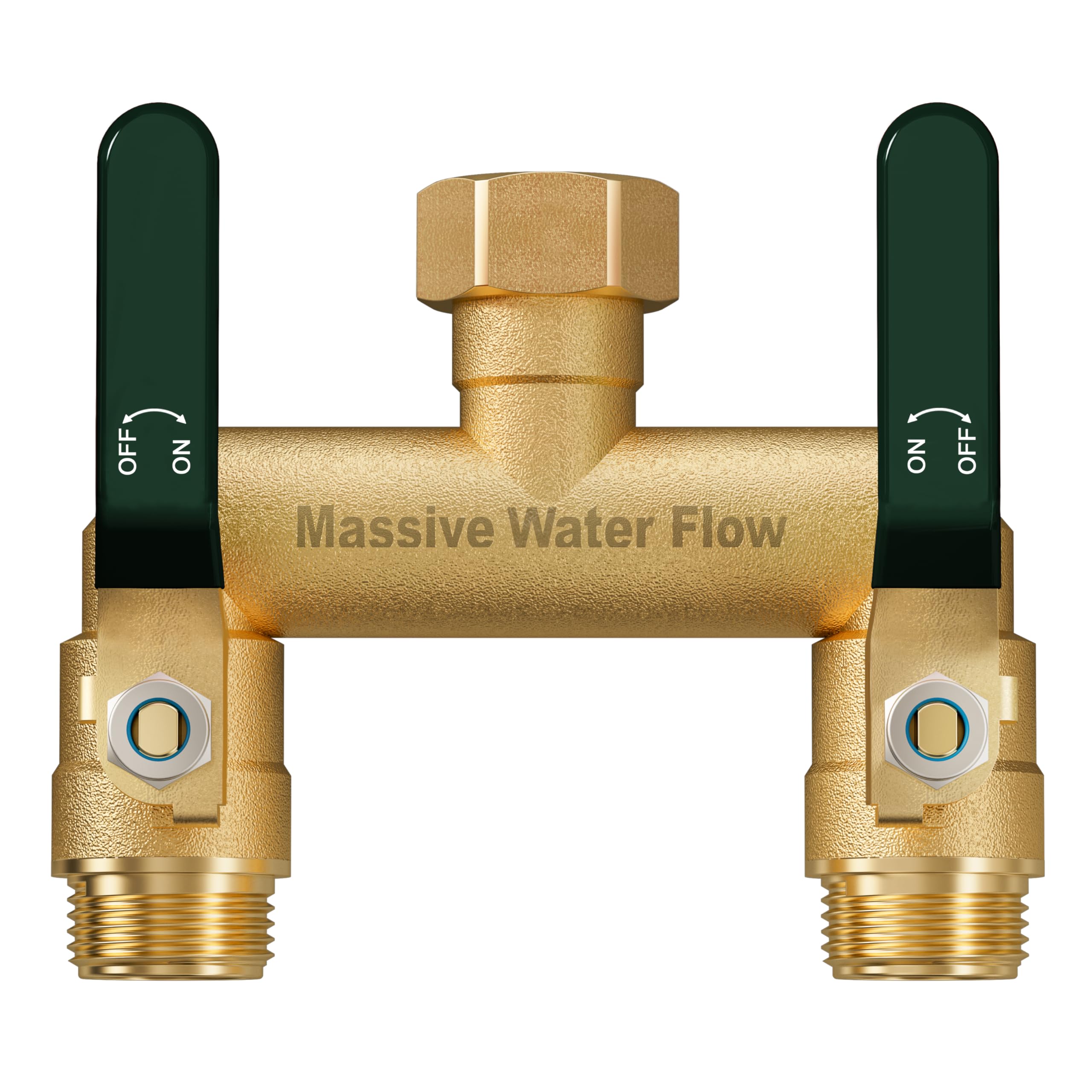 HugWaFlw 2-Way Distributor, Water Distributor 2-Way Distributor Water 3/4 Inch, Water Connection Distributor, Solid Brass Large Flow Garden Distributor, Extended Metal Handle (Green)
