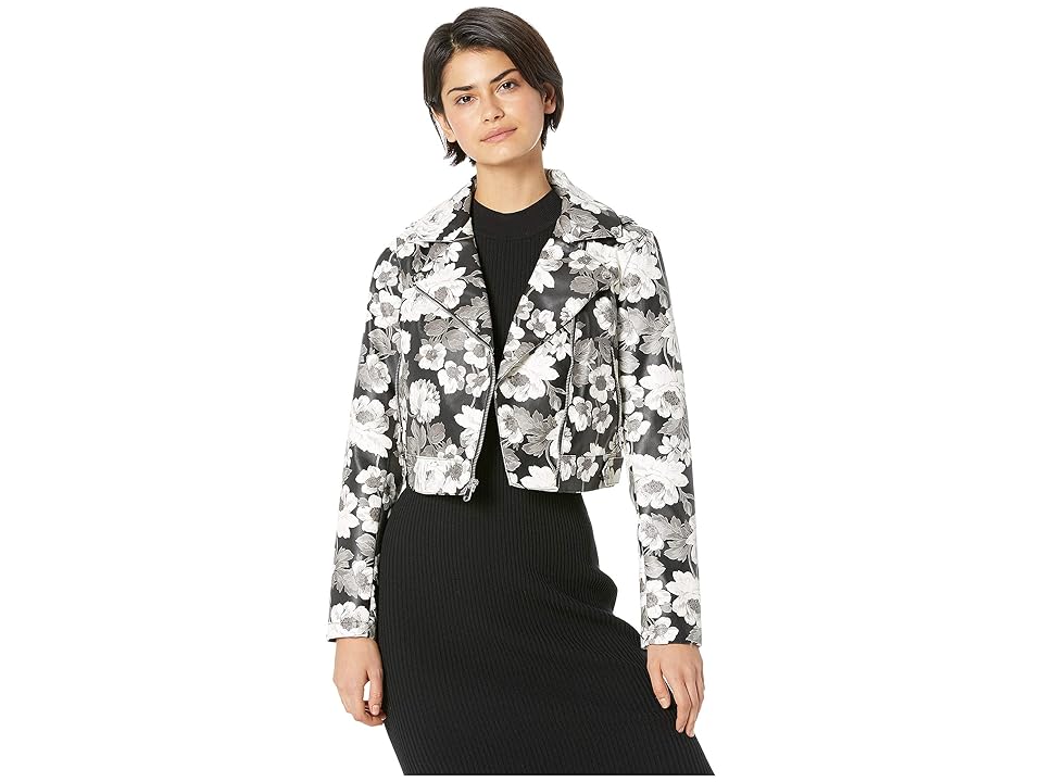 

Sam Edelman PU Floral Moto Jacket (Black/White Floral) Women's Coat