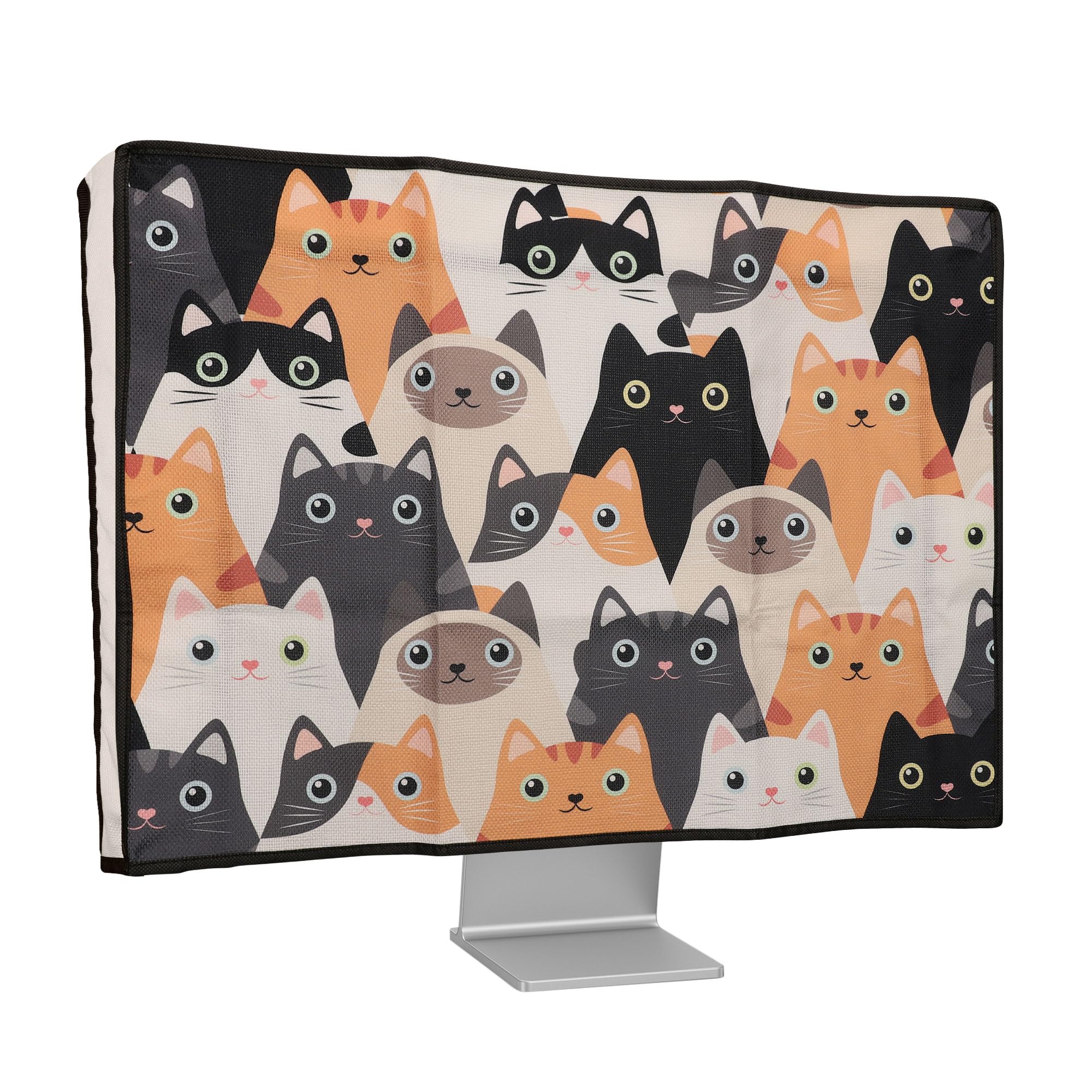 kwmobile Osłona przeciwpyłowa do monitora 50.8-55.9 cm, lniany ochraniacz na monitor z designem, koty pomarańczowy/czarny/biały