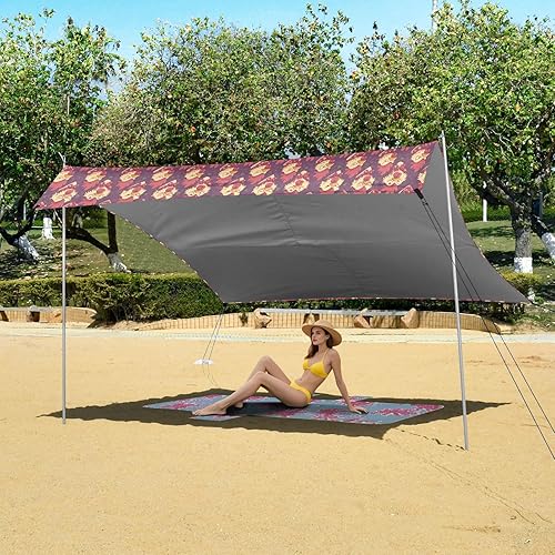 Miniatura 6 de Funny Chicken Face Foldable Beach Tent UPF50+ Easy Setup Shade Sun Shelter with Sandbags and Shovel for Camping, Picnics, Backyard & Fishing