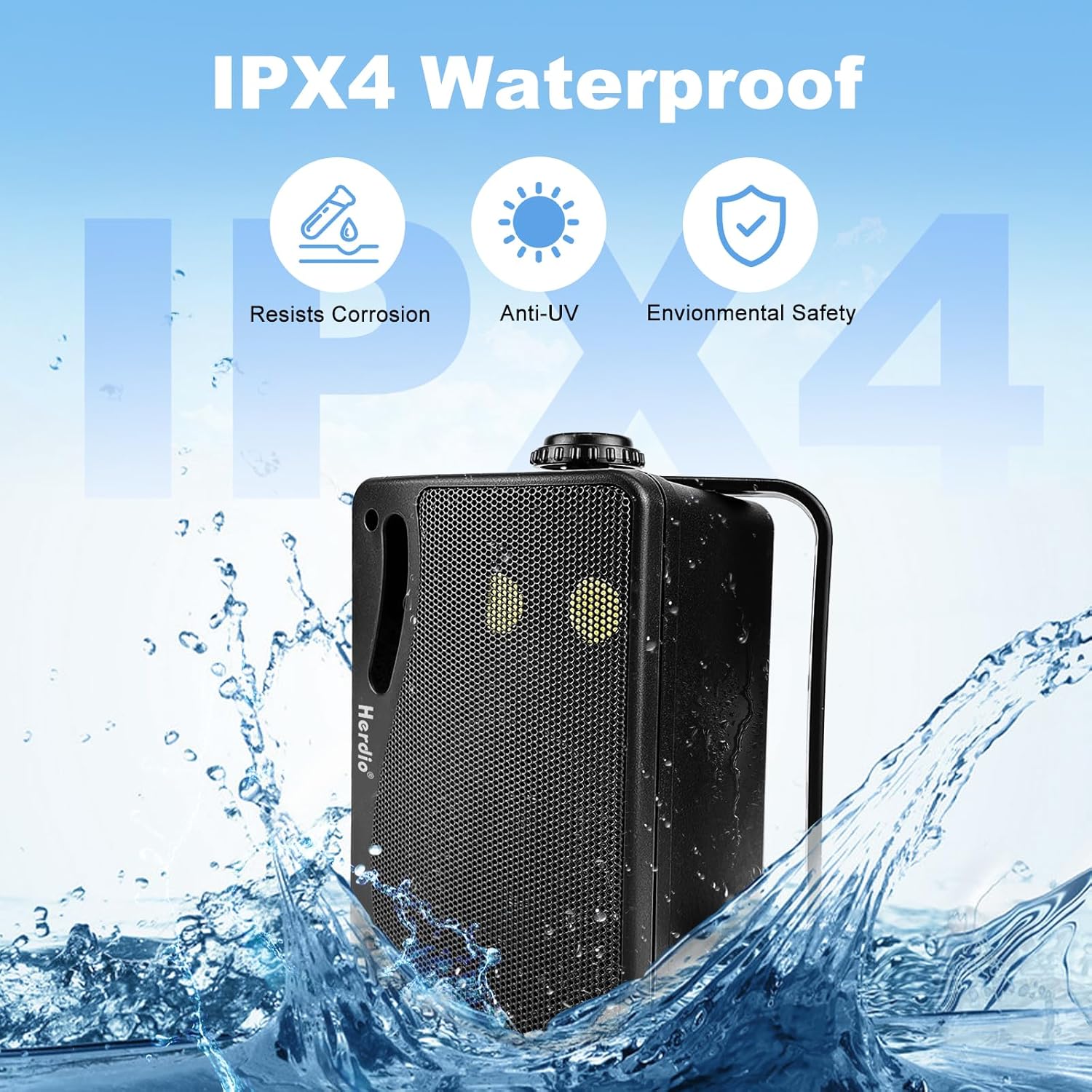 Herdio 3.5 Inch Passive Outdoor Speakers Wired Waterproof Wall Mount Speakers with 400W Superior Sound, All-Weather Durability, for Home Patio Garden Marine Boat Garage Indoor,4-Pack Balck - Image 4