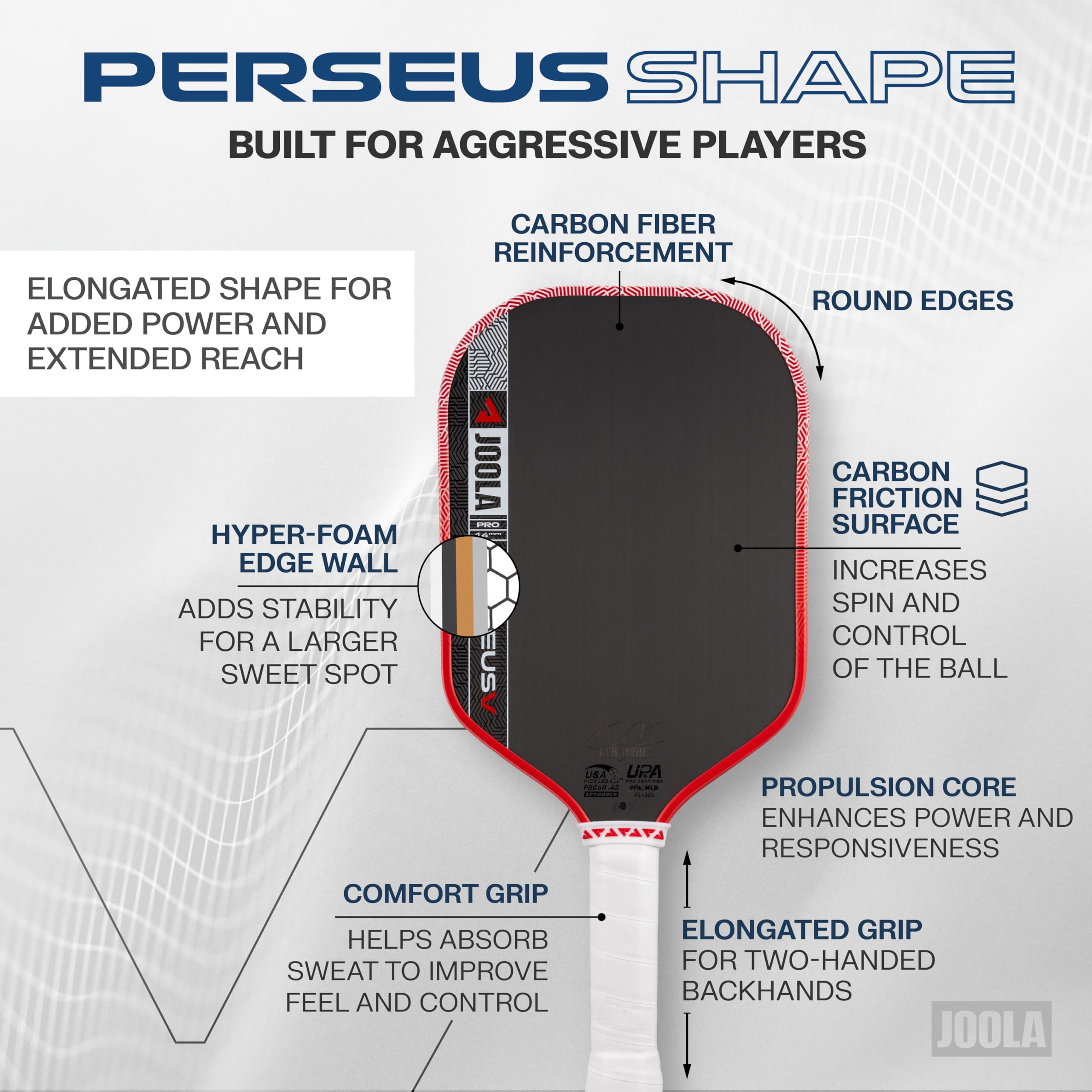 JOOLA Pro V Pickleball Paddle - 14mm/16mm - Raw Carbon Fiber Textured Surface - Enhanced Frame & Propulsion Core, USAPA & UPA-A Certified, NFC Chip Enabled, Premium Control & Lightweight Performance - 5