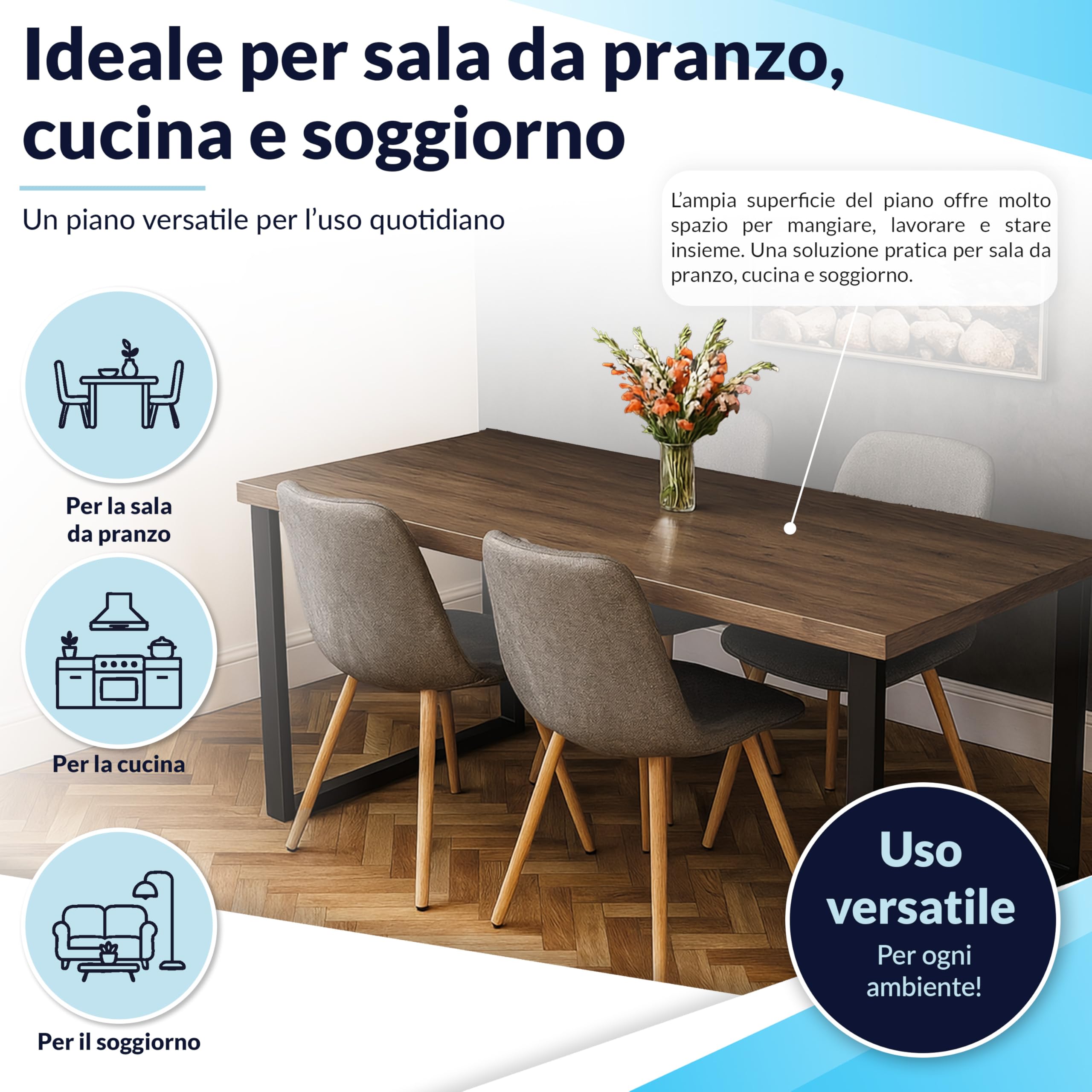 POKAR Piano da Tavolo 120x80 cm | Piano per Scrivania Spessore 25 mm | Perfetto per Scrivania Regolabile in Altezza e Tavolo da Pranzo | Resistente e Stabile | Prodotto in Europa | Quercia Davos